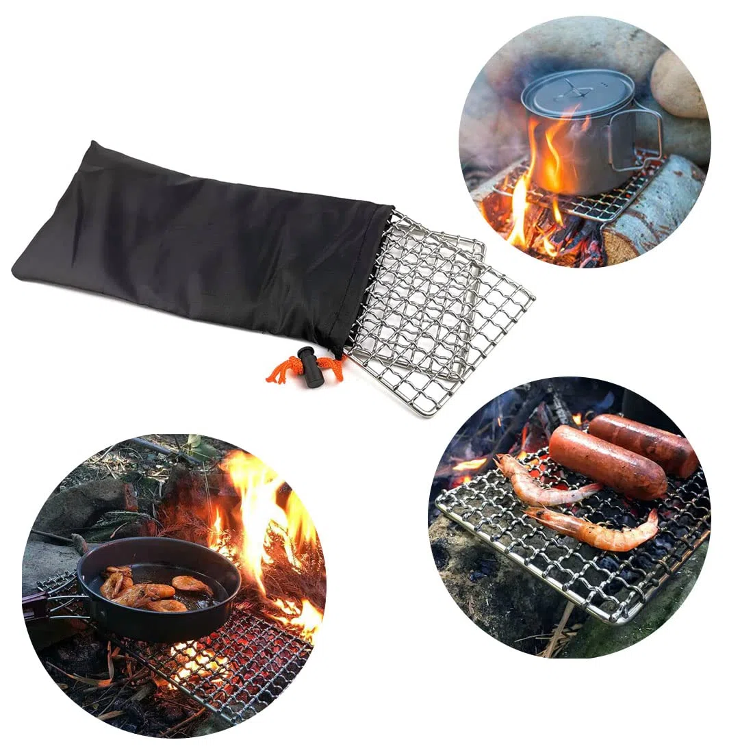 Bushcraft Lot de 2 grilles de camping en maille d'acier inoxydable haute résistance pour camping, randonnée, randonnée