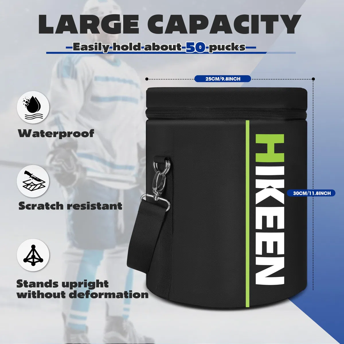 BOOSTEADY Sac de Hockey sur Glace Imperméable, Sac de Transport pour Hockey Pouvant Contenir Jusqu'à 50 Palets avec Bandoulière Réglable pour Entraînement de Hockey