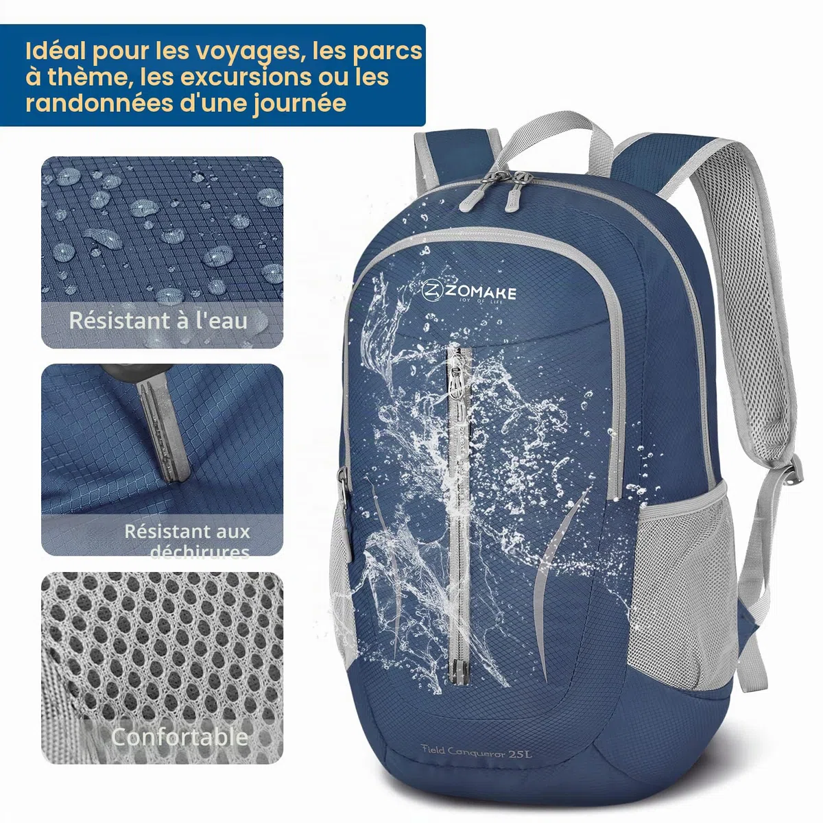 ZOMAKE Sac a Dos Pliable Ultra Léger - Sac à Dos Pliable De Randonnée Petit Packable Daypack 25L pour Femme Homme Sports Et Plein Air