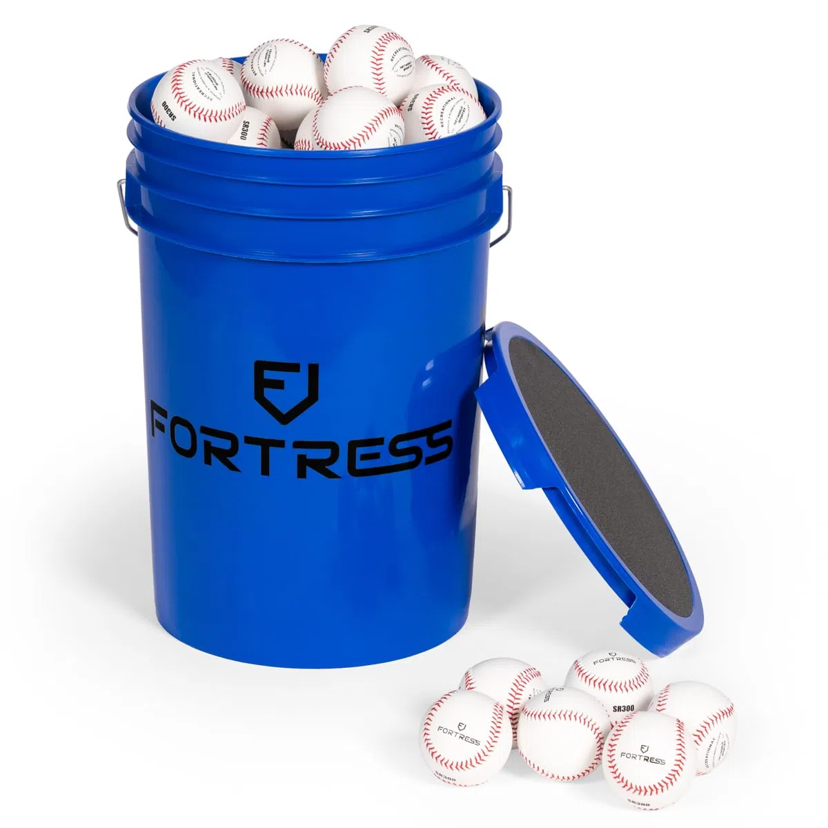 FORZA Fortress Seau à Balles avec Couvercle Rembourré [Capacité de 60 Balles] | Siège Confortable pour Entraîneurs et Joueurs | Idéal pour Cricket, Base-Ball, Tennis et Softball