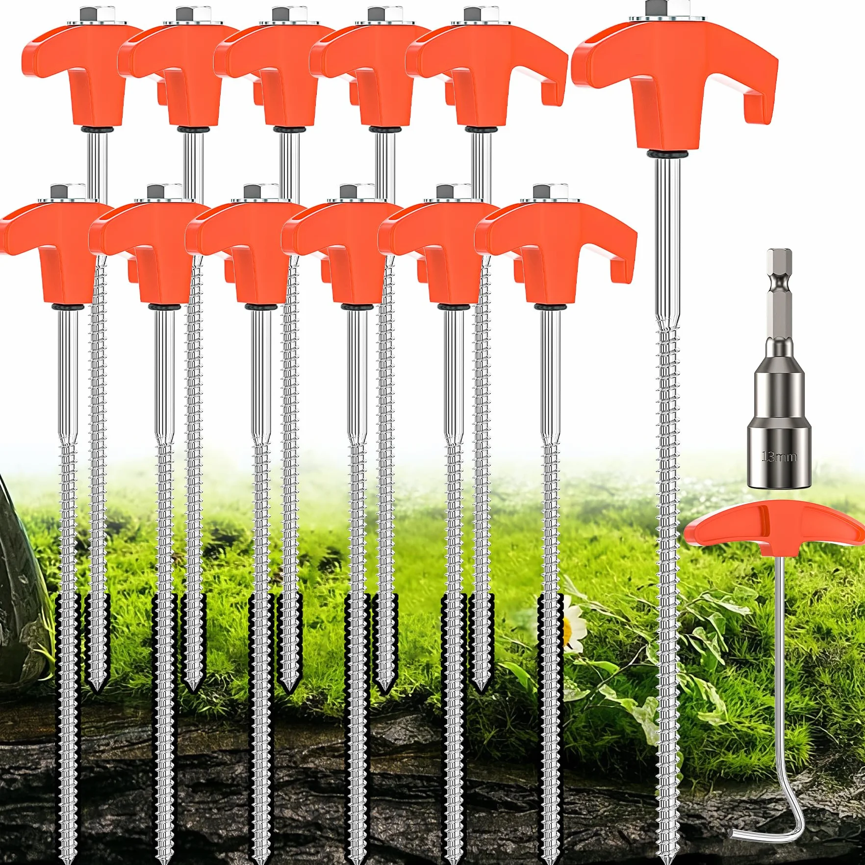12 piquets de Tente Stables Piquet de Tente a Visser Camping perçables Sardines Camping Robuste piquets de Sol antirouille 25cm Piquet de Camping (Orange 12PCS)