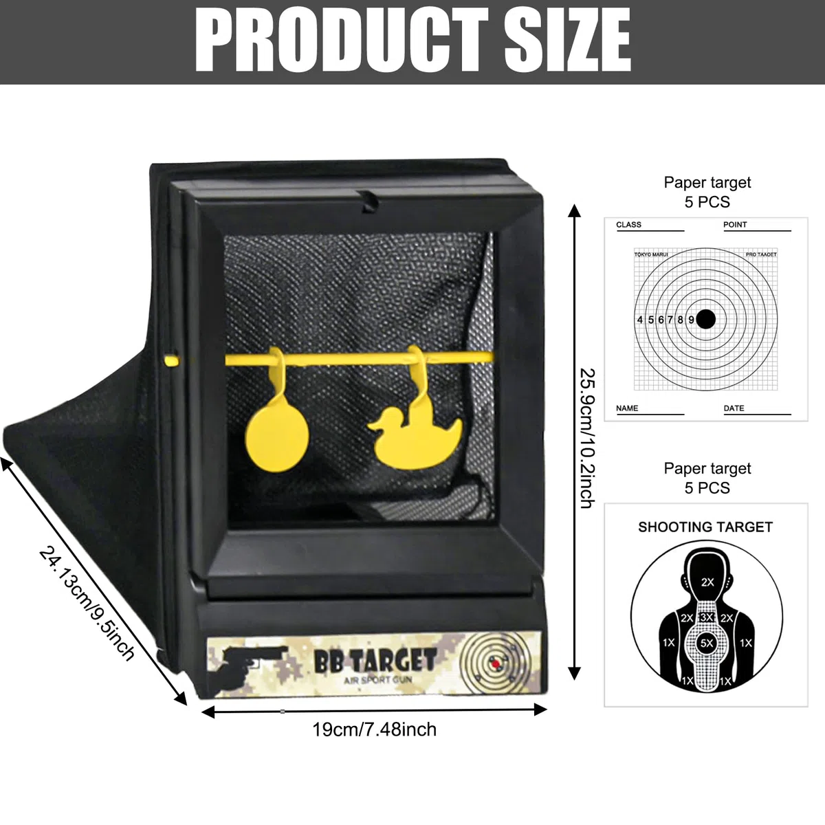 GBKDQQ Cible métal pendulaire: 2 pièces noires 19x24 cm, entraînement de tir pour débutants et professionnels