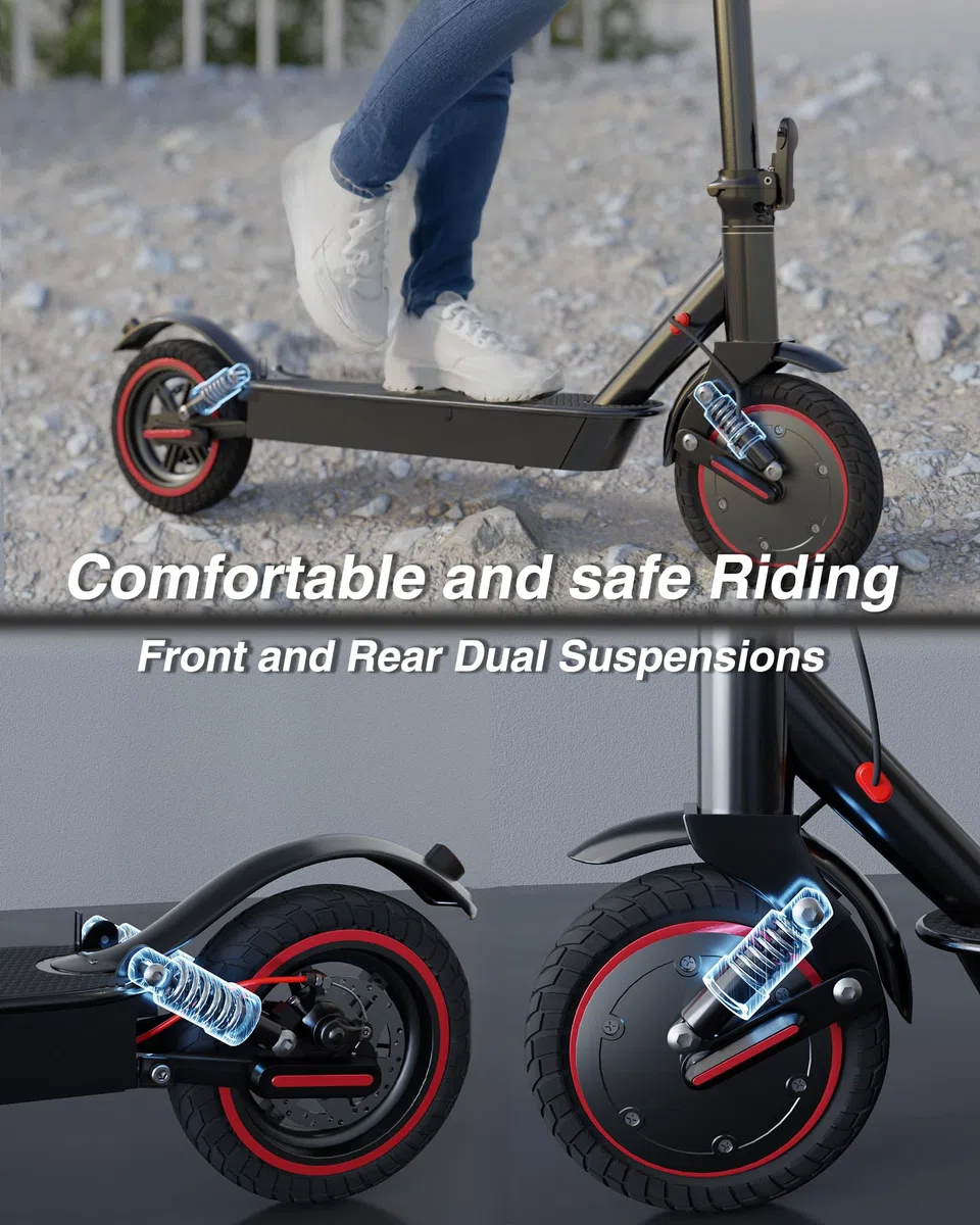 QnQ Trottinette électrique Adulte, avec Double Amortisseur, Moteur 500W/25KM/H, autonomie de 30 à 35 km, Batterie 36V 10.4 Ah, Pneu de 10'', 3 réglages de Vitesse, contrôle par l’Application