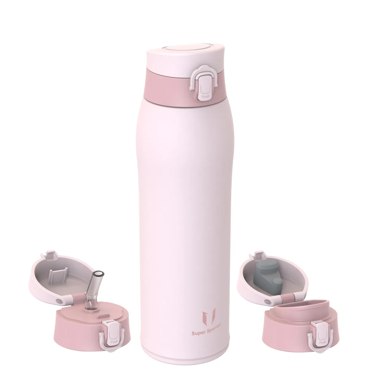Super Sparrow Gourde Isotherme - INOX Bouteille Isotherme - 950ml - Mug Isotherme Étanche - Gourde Enfant sans BPA - Comprend 2 Couvercles avec Paille et Couvercle Sport