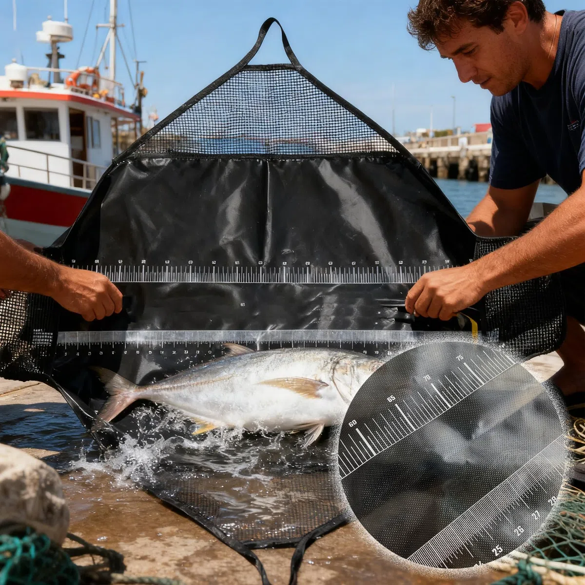 Tapis De Décrochage avec Mètre Ruban, Tapis De Mesure De Pêche, Tapis De Placement De Poisson, Noir avec Graduation, Transport, Mesure, Pesage, pour Poisson Prédateur