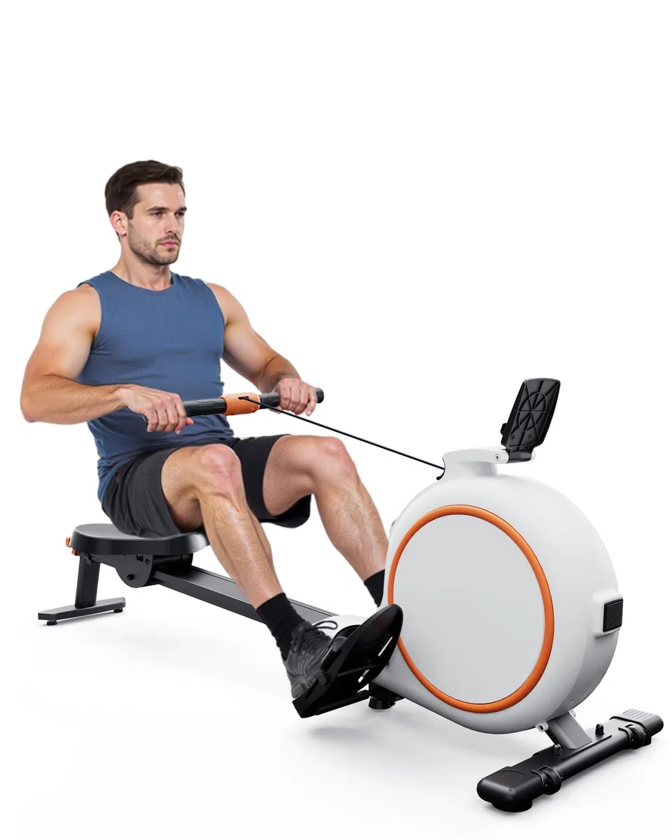 Copant Rameur Magnétique pour Usage Domestique, 32 Niveaux de Résistance, Max 136KG, Rameur Cardio APP Contrôle, avec Support de Tablette et Écran LCD