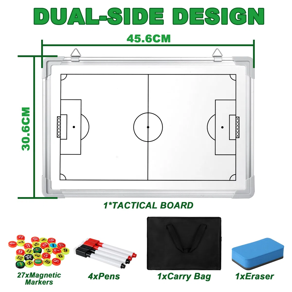 Alyoen Tableau tactique de football, impression recto-verso, 46 x 30,5 cm, accessoire d'entraînement football avec aimants, marqueur, stylos, éponge