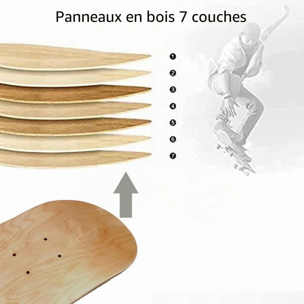 bimiti Lot de 2 planches de skateboard à 7 couches en érable pour enfants, adultes, filles, garçons, débutants et professionnels