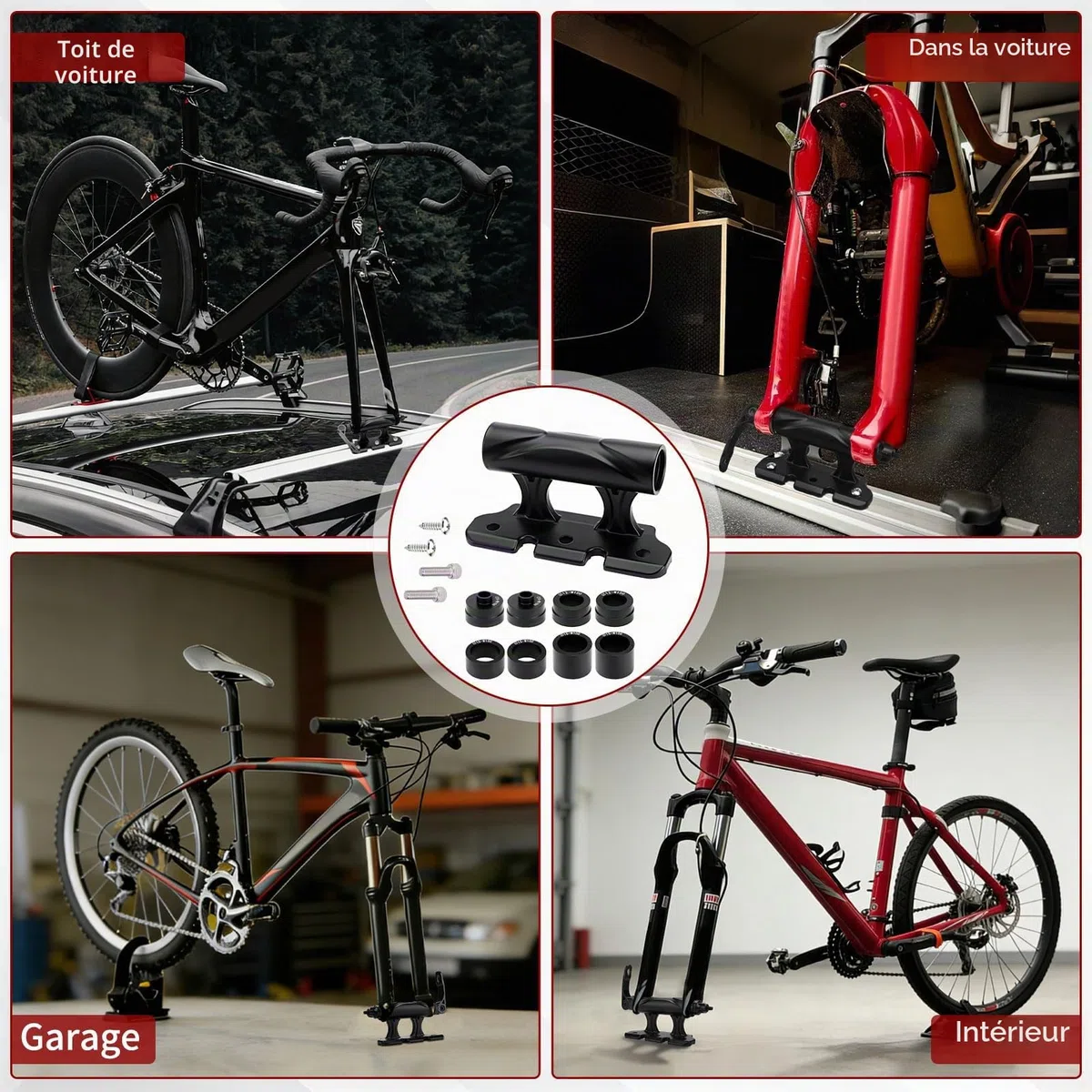 Support pour Fourche de Vélo, Support Velo Voiture, Porte-Vélos à Dégagement Rapide, Support Velo Voiture Toit en Alliage d'Aluminium, Fourche de Vélo pour 5/12/15x100mm 15x110mm