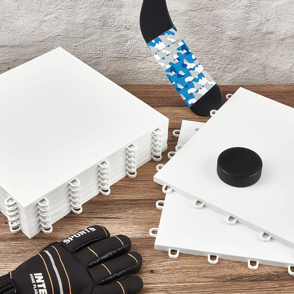 Fabbay Dryland Lot de 8 dalles de glace synthétiques pour tapis de sol de hockey – 30,5 x 30,5 cm – Équipement d'entraînement de hockey pour le tir en extérieur (blanc)