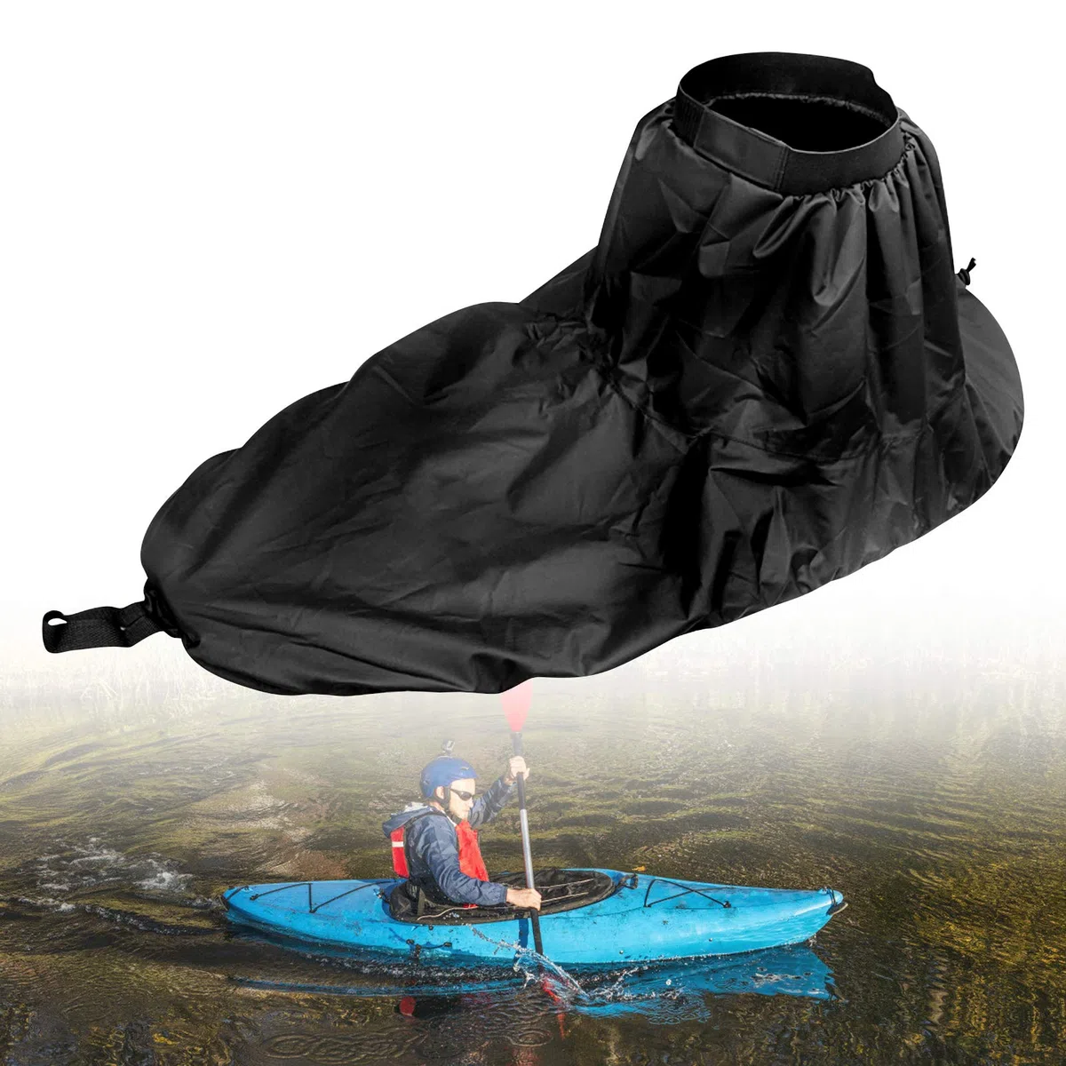 Yosoo Health Gear Jupe de pulvérisation pour Kayak, Jupe de pulvérisation en Nylon réglable Housse imperméable Kayak Accessoire Accessoire de Sports Nautiques(Black)