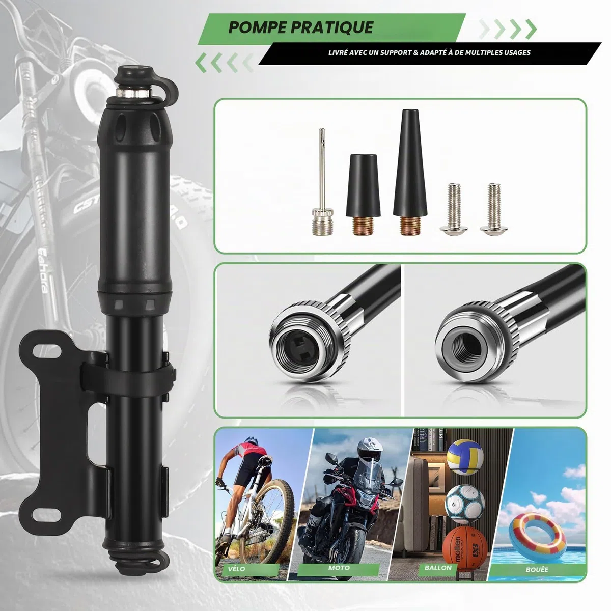 Kit de réparation de Pneu de vélo avec Outil 14 en 1, Mini Pompe à vélo, Coupe-chaîne, kit de Fixation Pratique pour vélos de Route et VTT