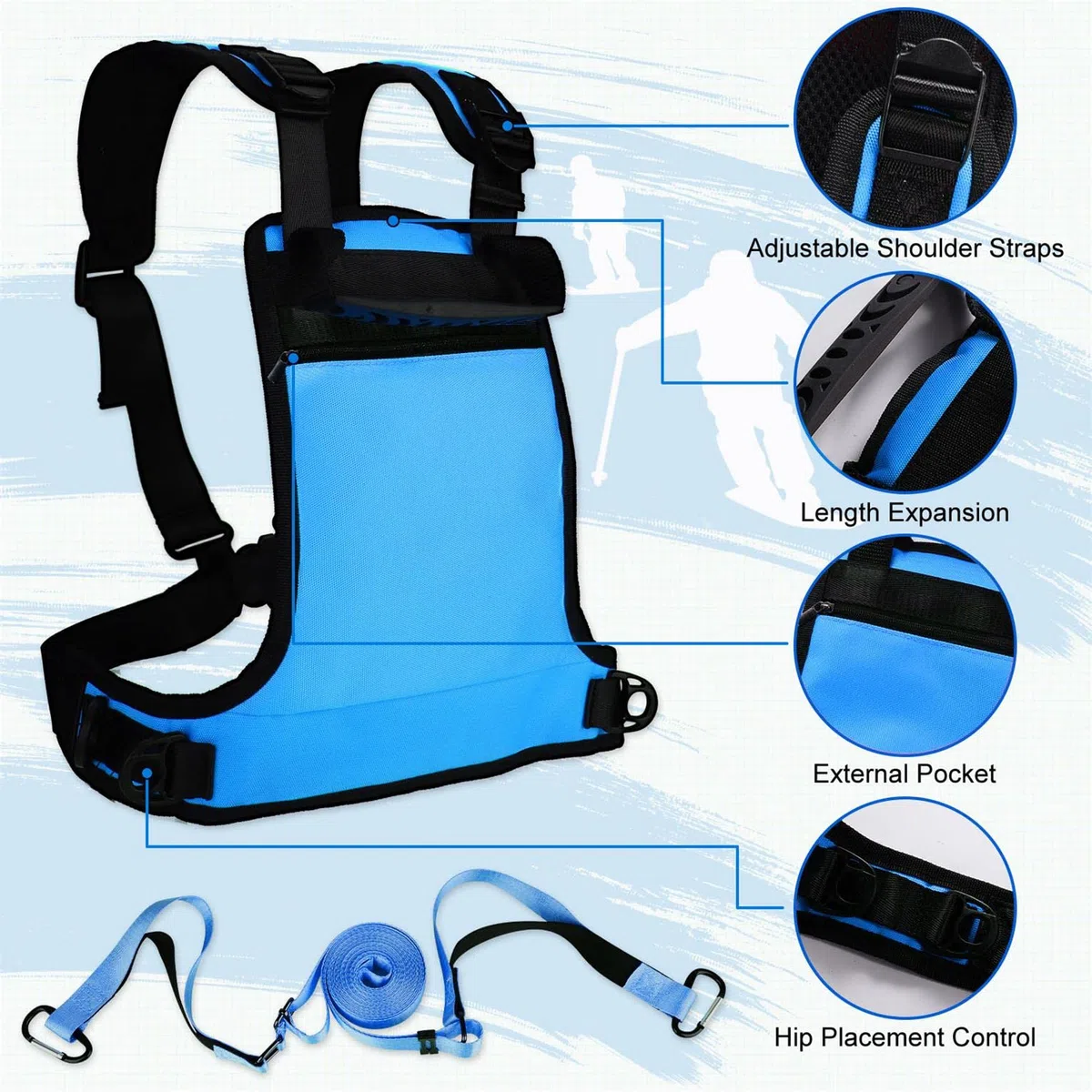 AIEX Harnais de Ski et de Snowboard pour Enfants, Harnais d'escalade pour Enfants Harnais de Ski Gilet et Laisse pour Garçons et Filles Tout-Petit Snowboard Débutants (Bleu)