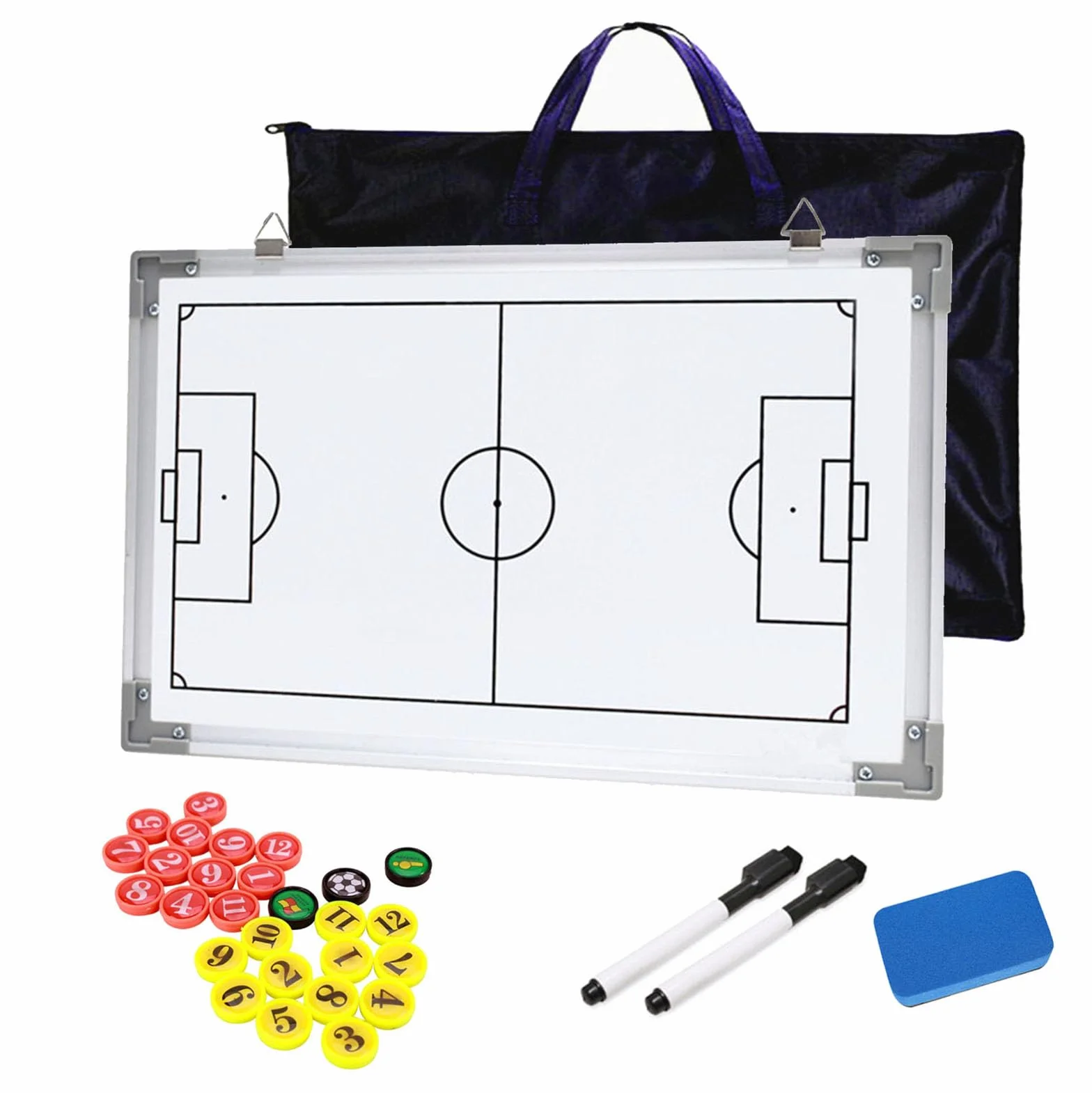 Joyeee Tableau blanc de football - Imperméable - Double face - Motif coachs de football - Design plein et demi-terrain - Effaçable à sec - 53 x 31 cm