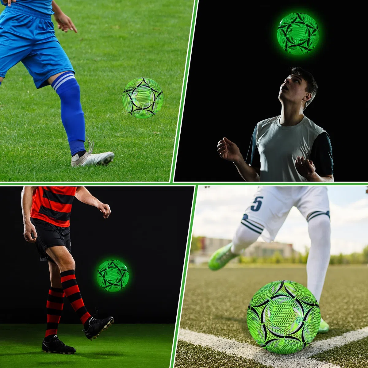 Ballon de Football en Fluorescence, Taille 5 Ballon de Football Lumineux avec Pompe et Sac de Rangement, Enfants et Jeunes et Adulte Ballon de Match de Football
