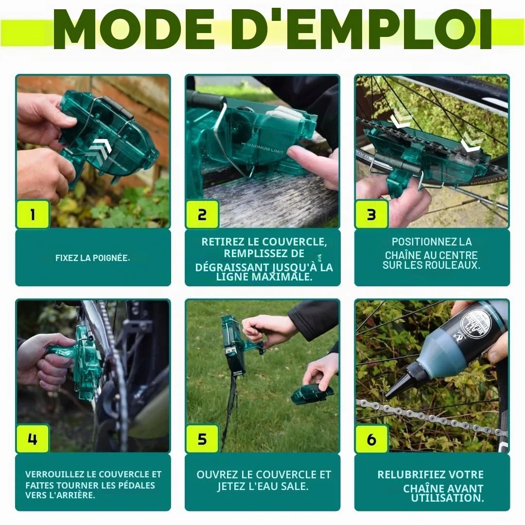 VeloChampion Outil de Nettoyage de Chaîne de Vélo – Nettoyeur Efficace – Outil Idéal pour Un Entretien Optimal – Durable et Facile à Utiliser pour Tous Les Vélos (1, Vert)
