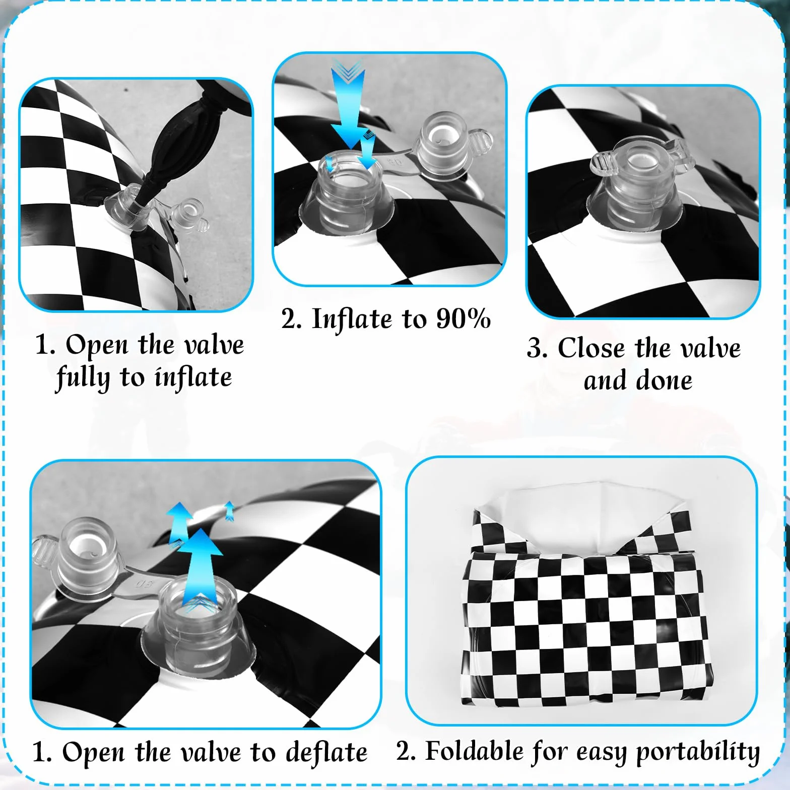 101cm Drapeau à Damier Noir et Blanc Tube à Neige pour Enfants et Adultes, en PVC Résistant au Froid Luge Gonflable Neige avec Poignées Surélevées Équipement de Luge d'hiver en Extérieur