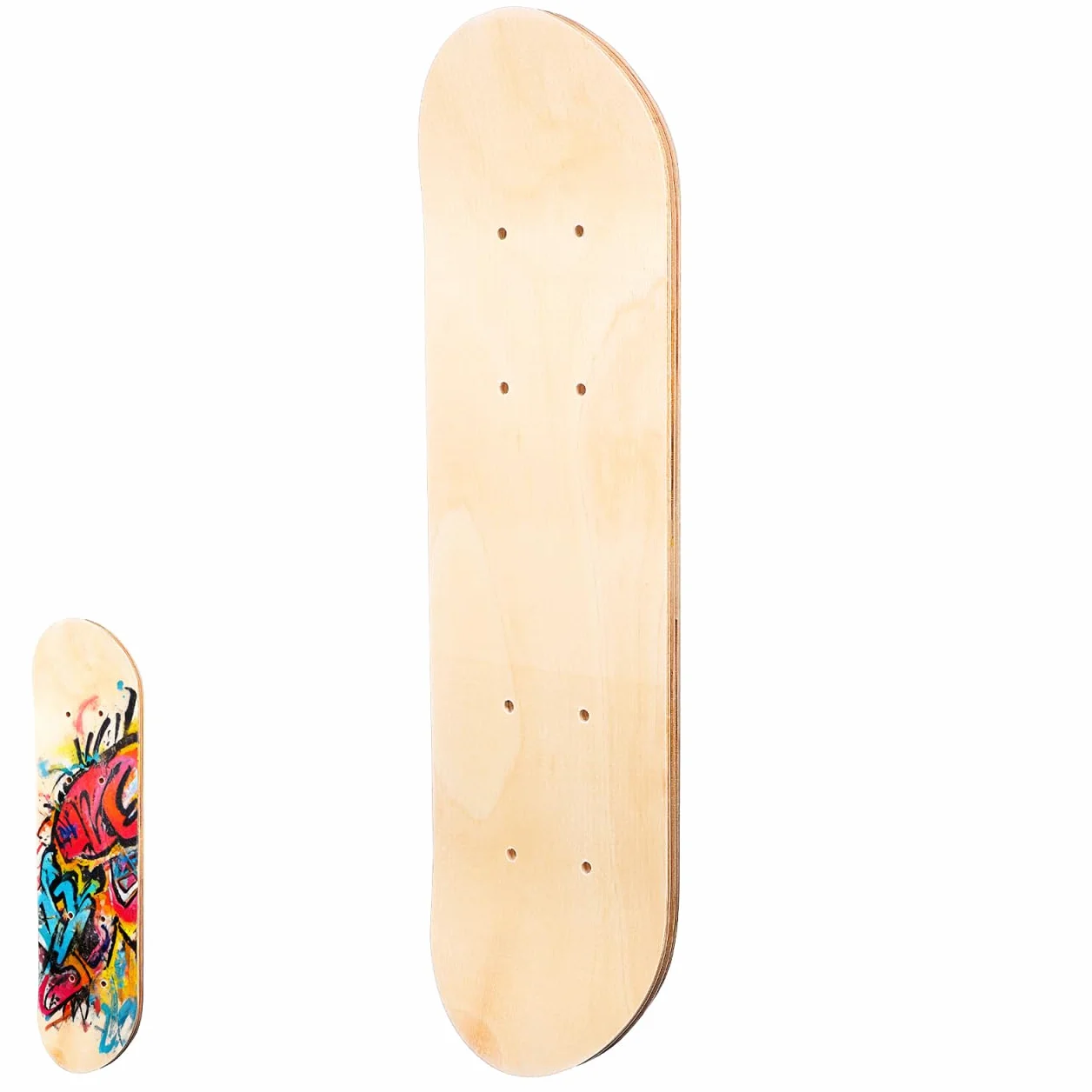 Planche de skateboard : 7 plis en bois d'érable vierge pour débutants – Planche double face brut de 43 cm pour la peinture et la créativité