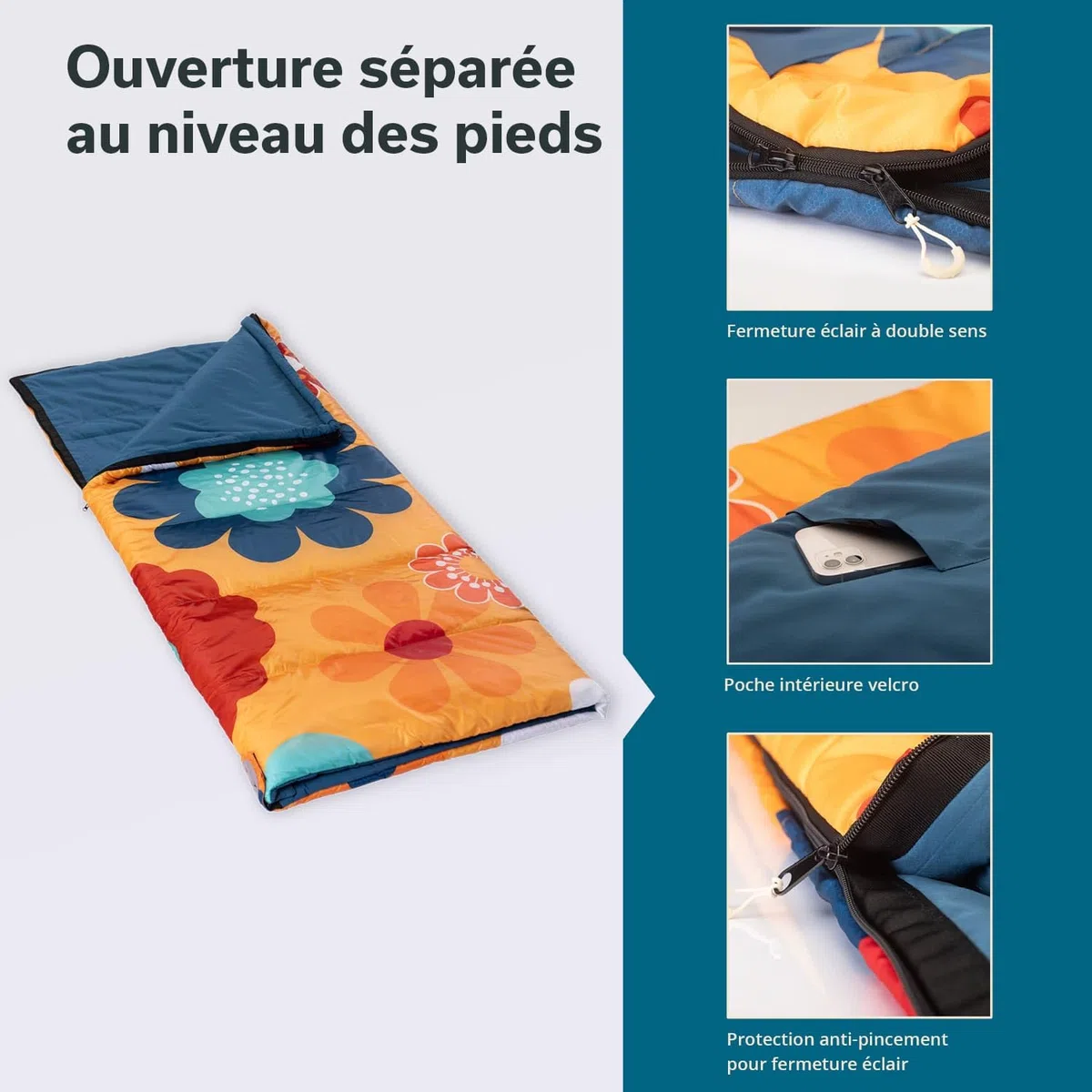 Skandika Sac de Couchage Sovro | Sac de Couchage rectangulaire pour Adultes, 3 Saisons, utilisable comme Sac de Couchage Double, Sacs de Couchage de Camping avec Oreiller