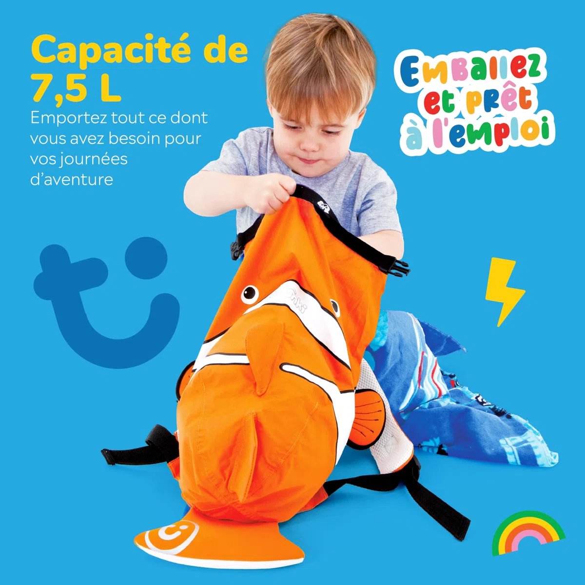 Trunki Sac à Dos et de Sport Enfant Résistant à l’Eau – PaddlePak Chuckles le Poisson Rouge (Orange)