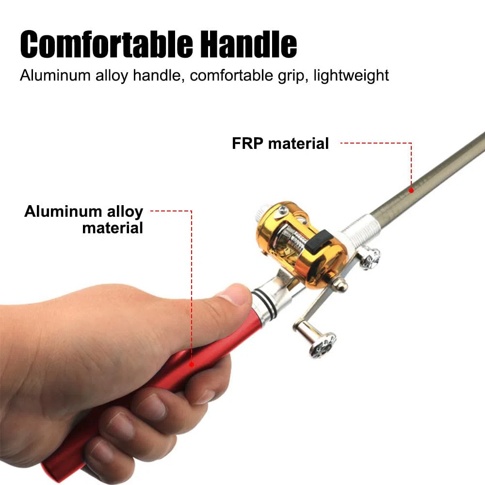 Mini Canne à Peche Moulinet Combo Kit, Canne à pêche et Moulinet Télescopique, Stylo Pêche Pliable avec Moulinet Réglable pour la Pêche Eau Salée et Douce en Excursion