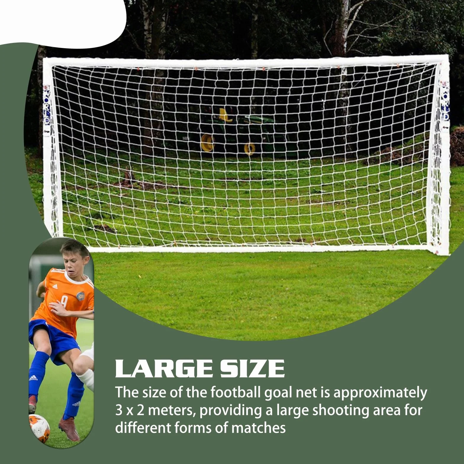 Filet de But de Football 3 x 2 m, Filet de Remplacement pour Cage de Foot, Filets Football Polypropylène Résistant pour Entraînement et Match, Filets de But Durable pour Jardin et Terrain