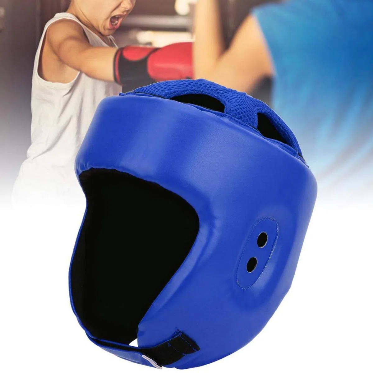 Casque de Boxe Casque de Boxe Cuir PU Réglable Protège-tête Sanda Kickboxing Formation Défense MMA Couvre-Chef