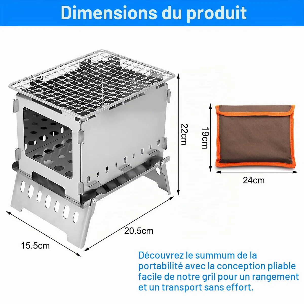 DAWRIS Poêle à bois portable Hobo - Pliable et coupe-vent - Acier inoxydable - Sac de transport inclus - Multifonction 3 en 1 - Camping solo, randonnée