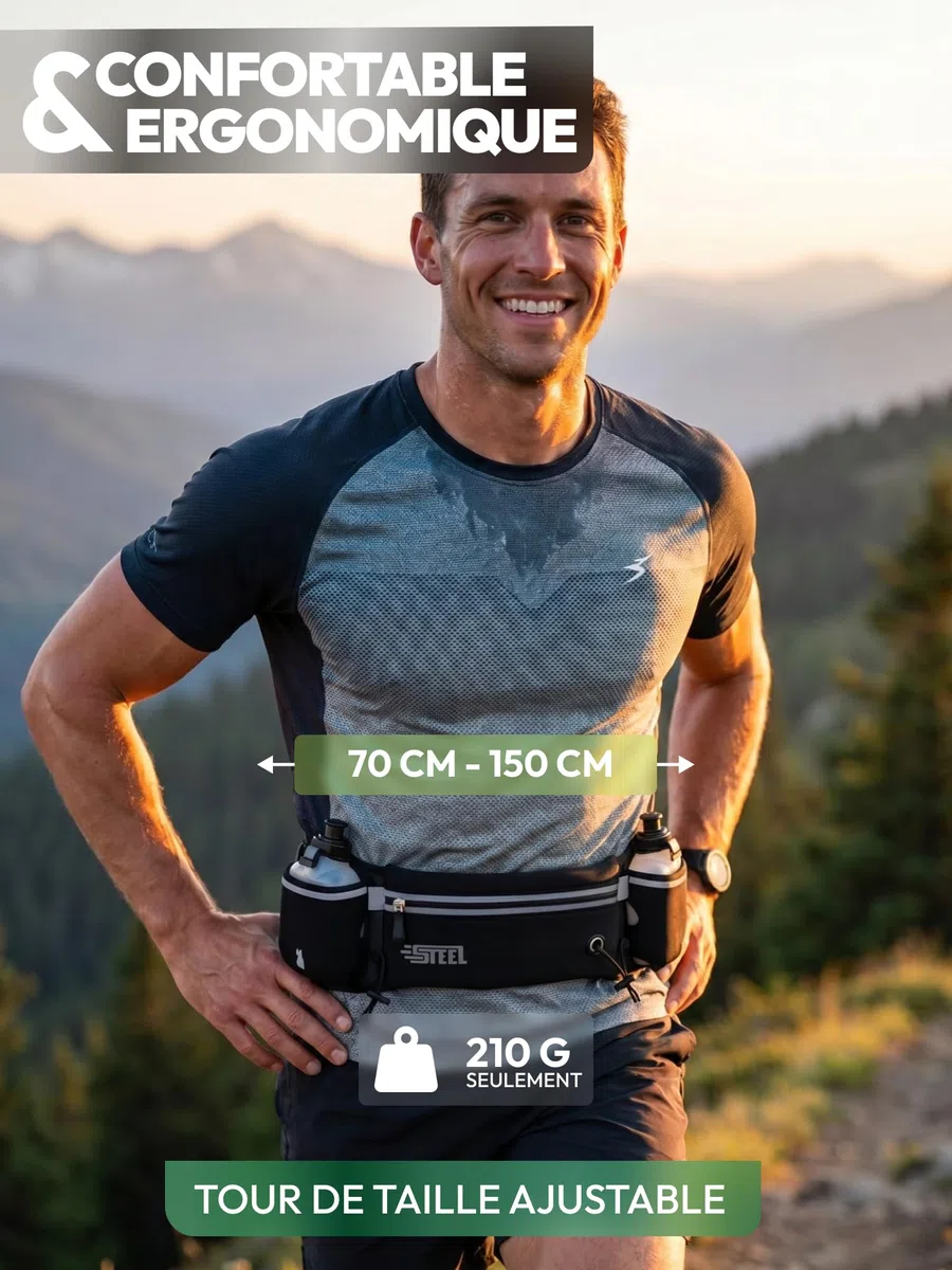 Ceinture Running Hydratation Course a Pied, Sac Banane Porte Gourde, Bouteille Accessoires Etanche Réfléchissant pour Trail Jogging Footing Randonnée Vélo
