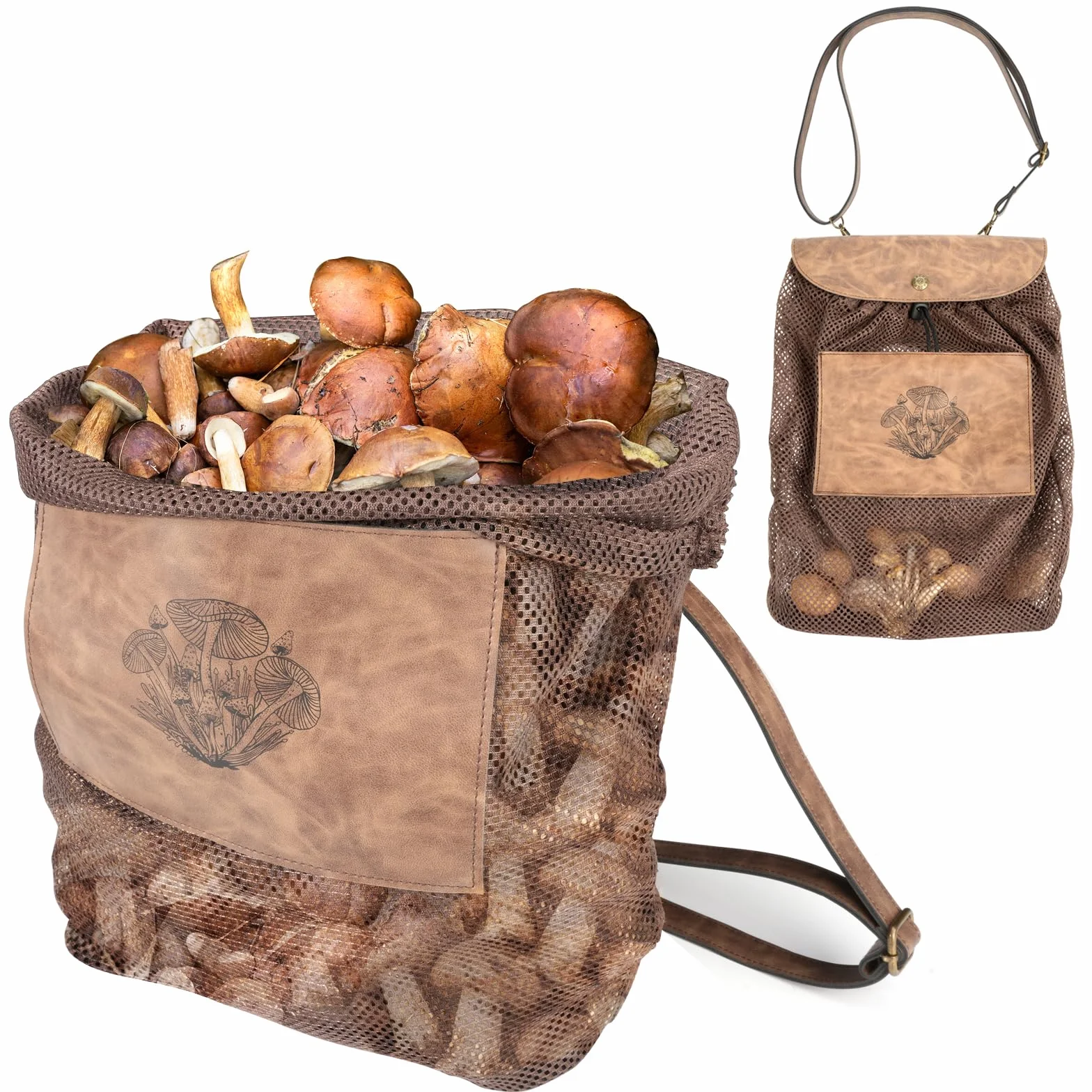 DRACHENADER Sac Champignon avec Filet Respirant – Panier Champignon Pliable, Sac de cueillette pour Champignons Frais avec bandoulière réglable