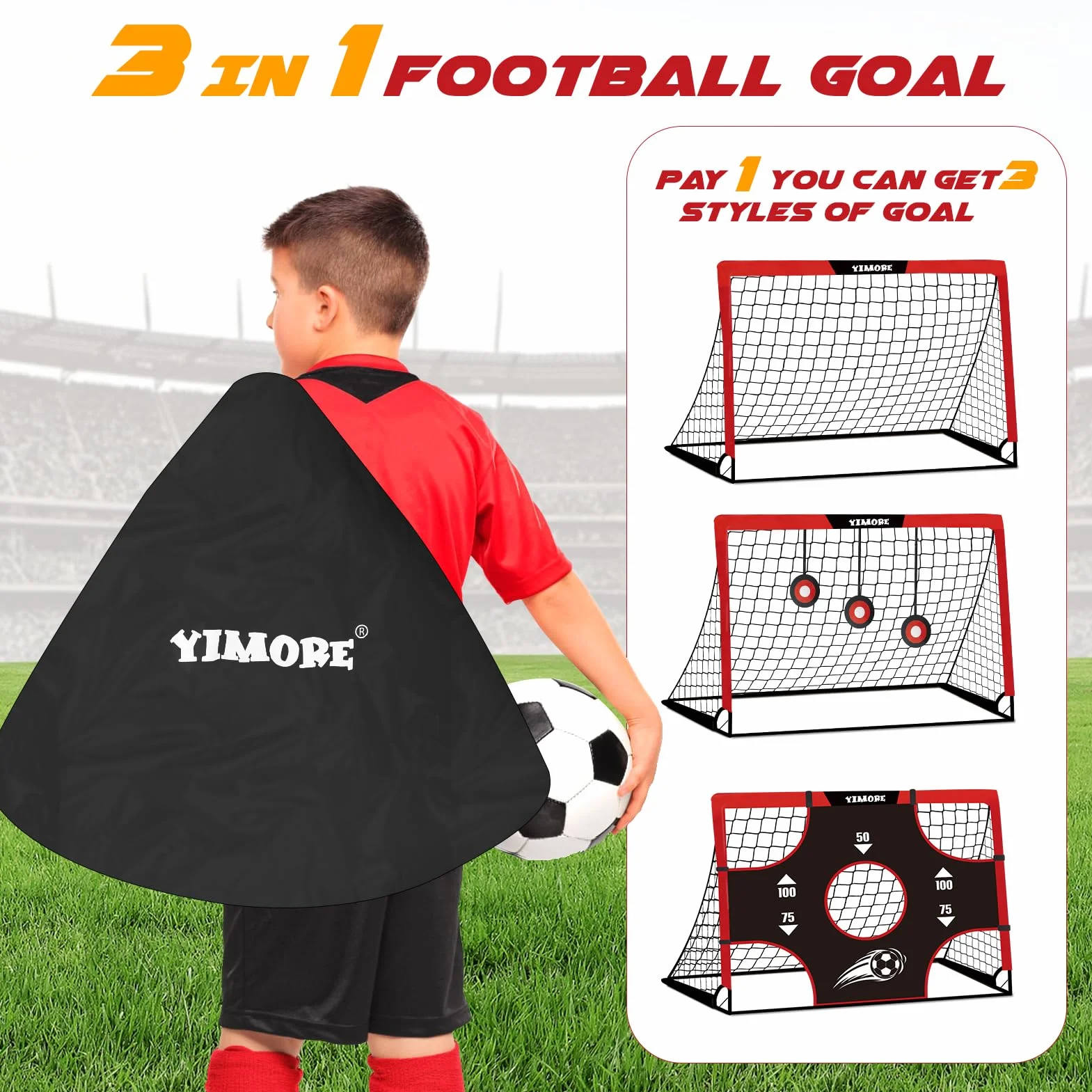 But de Football pour Enfants 3 en 1 - Cage de Foot Enfant Exterieur avec Sac de Transport 120 * 90 * 90cm Cages et Mini Buts Idéal pour Le Jardin