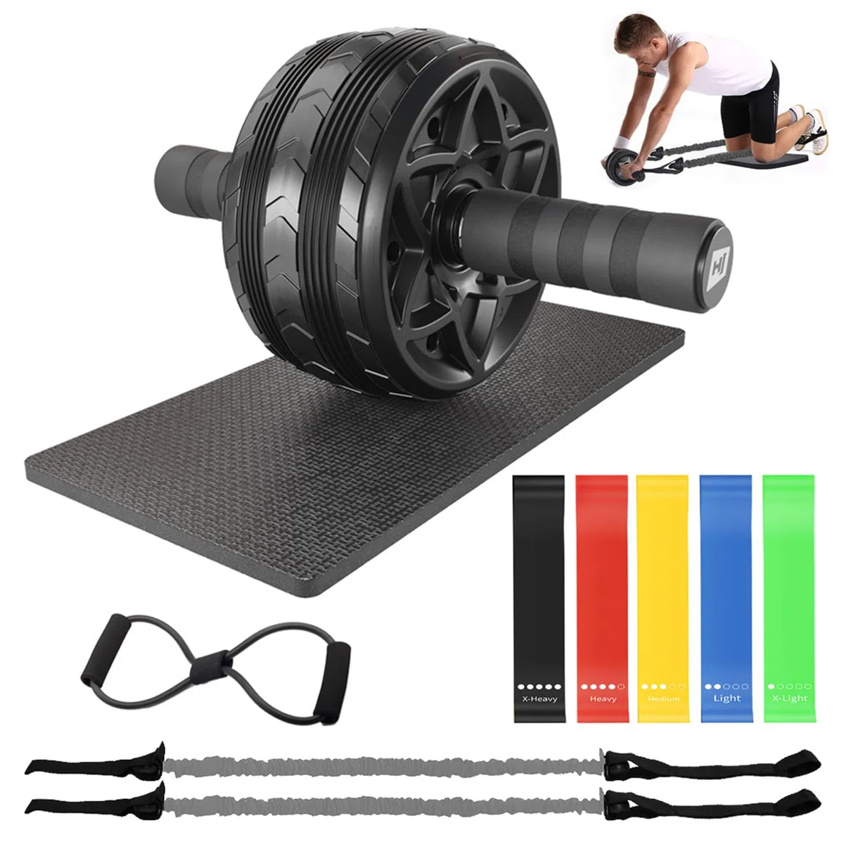 Roue Abdominale, Ab Roller Wheel, Roulette Abdominaux Avec Corde de Résistance, Ceinture de Yoga/Cadre de Support Ventral Fitness Pour Musculation Sport Maison Materiel Pour Homme Femme
