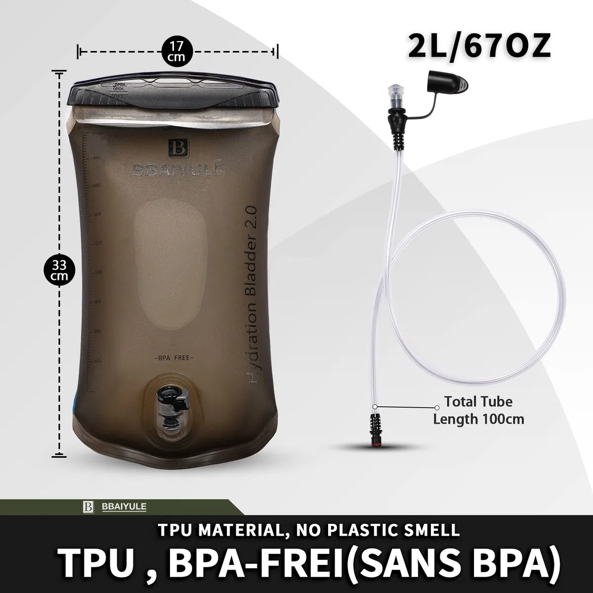 Vessie d'hydratation 2l sans BPA |Système d'hydratation pour Sac à Dos avec Tuyau d'hydratation|Vessie d'hydratation Poche d'hydratation