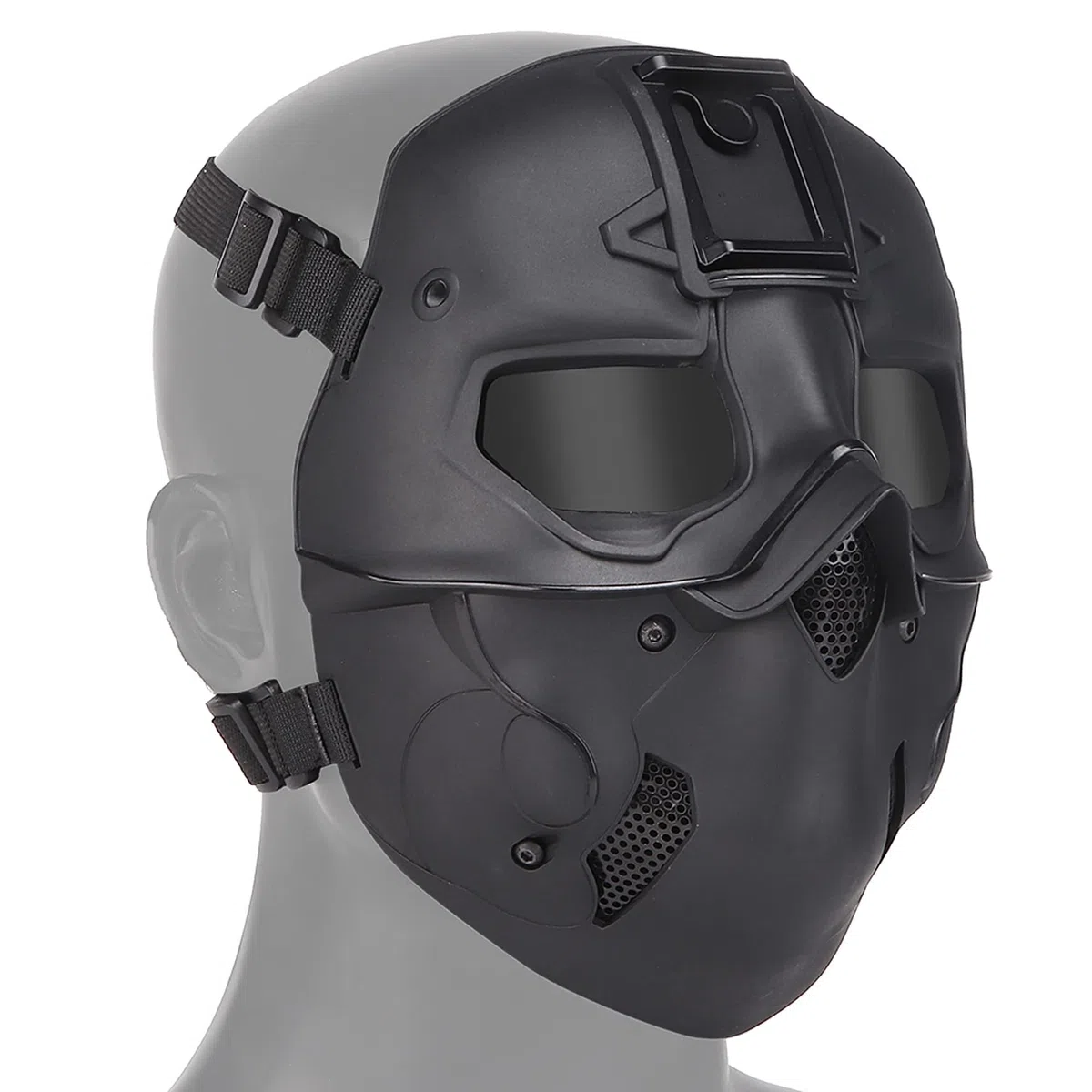 Masque tactique, masque de protection pour paintball avec visière complète en forme de tête de mort pour jeux de tirs, Halloween, cosplay, déguisement, fête - Noir (B)