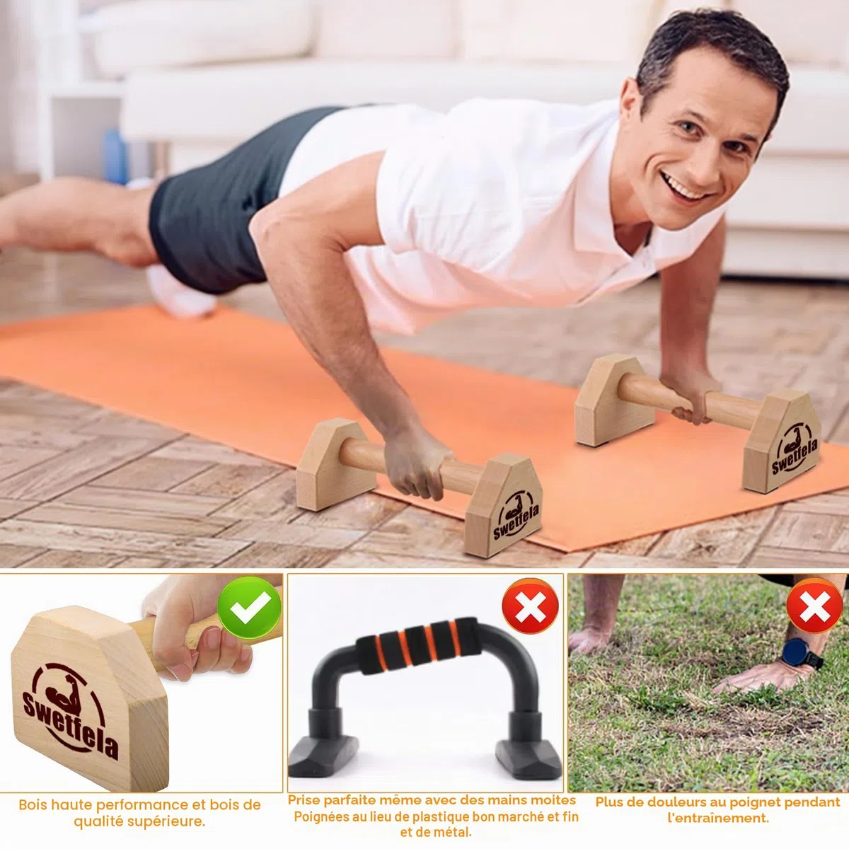 Parallettes, 2 Poignées De Pompes ParallèLes En Bois, Calisthenics, Poignées Antidérapantes, Barres Parallèles De Gymnastique, Barres Parallèles Pour L'IntéRieur Et L'Extérieur Pour La Calisthénie