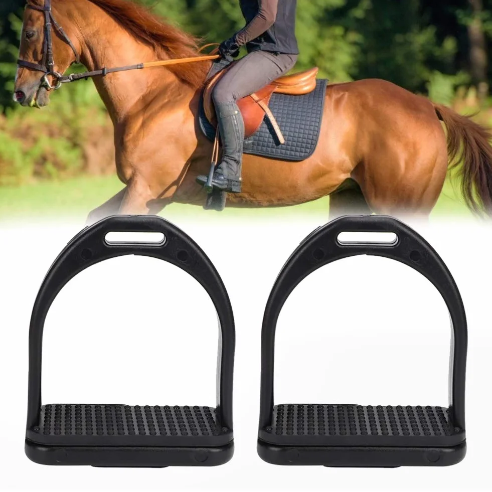 Cheval étriers, 2pcs Haute résistance étriers équestres avec Anti-dérapant Tapis en Caoutchouc pour équitation(S)
