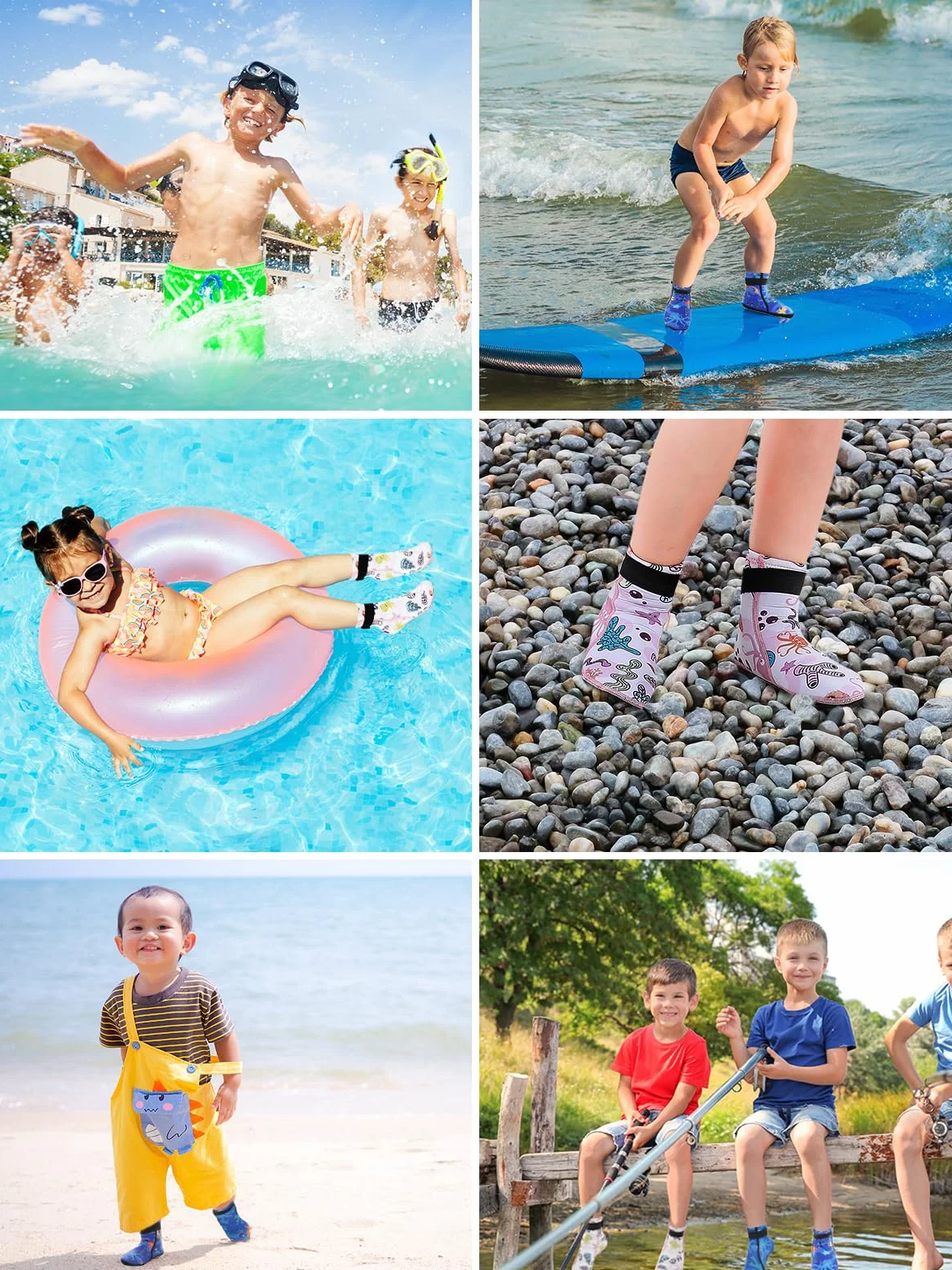 Enfants Chaussettes Neoprene, 3MM Chaussette de Plongée pour Garçons Filles Surf Snorkel Chaussettes en néoprène