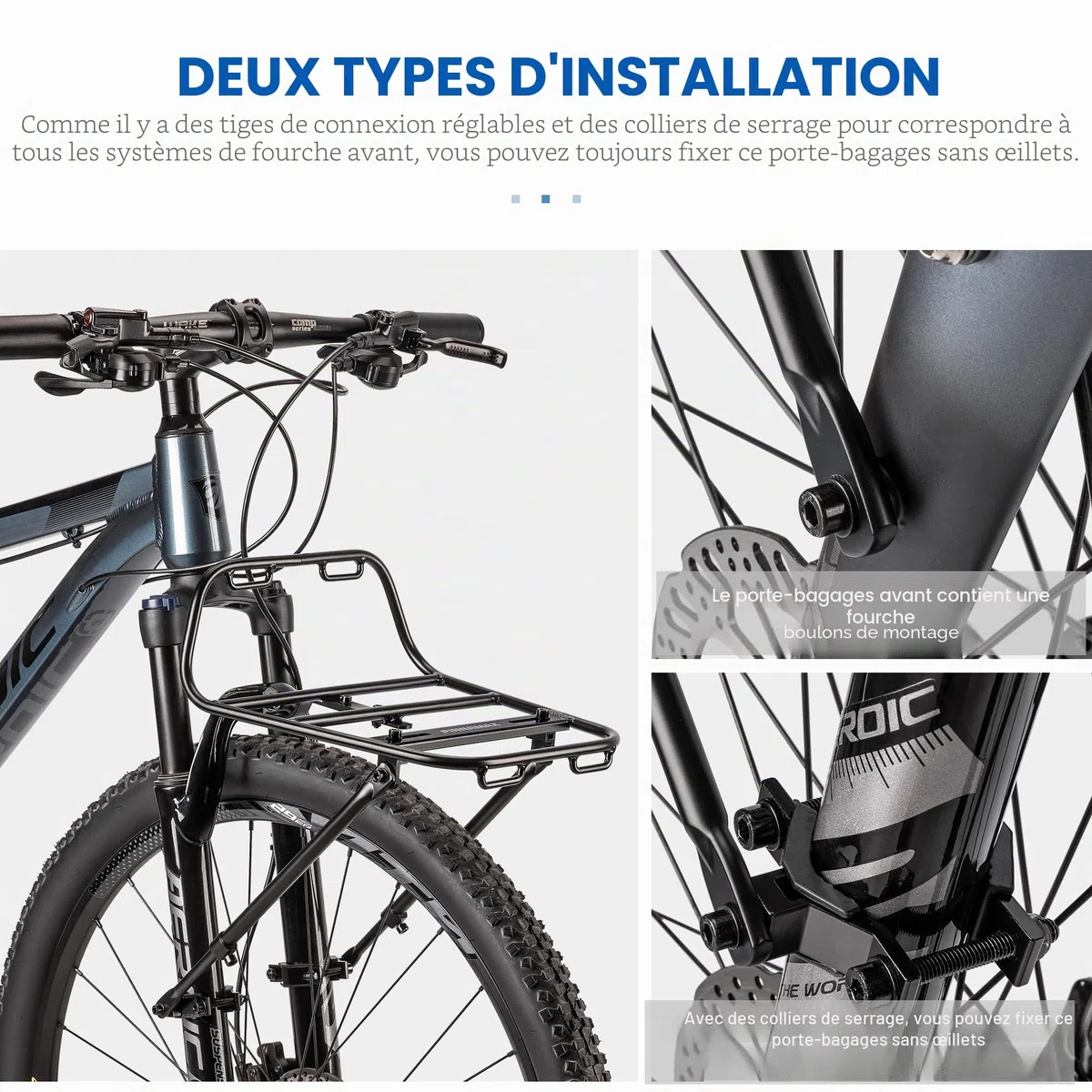 Porte-Bagages Avant de vélo, Porte-Bagages Avant avec barreaux, Support à Pizza en Aluminium à Monter sur Le Devant, pour VTT, vélos gravels et vélos de Tourisme