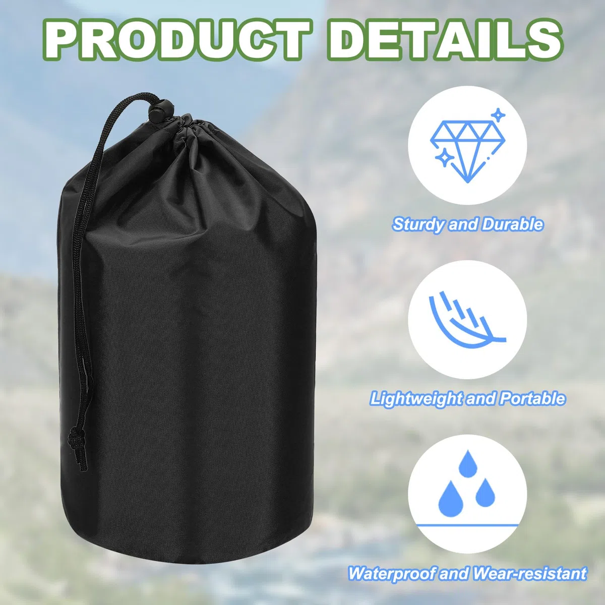 PATIKIL Sac de Rangement, 2 Pcs 10 x 20 Pouces Sac de Stockage imperméable Portable pour extérieur Cordon de Serrage Anti-poussière léger pour Sac Couchage Camping randonnée Voyage, Noir
