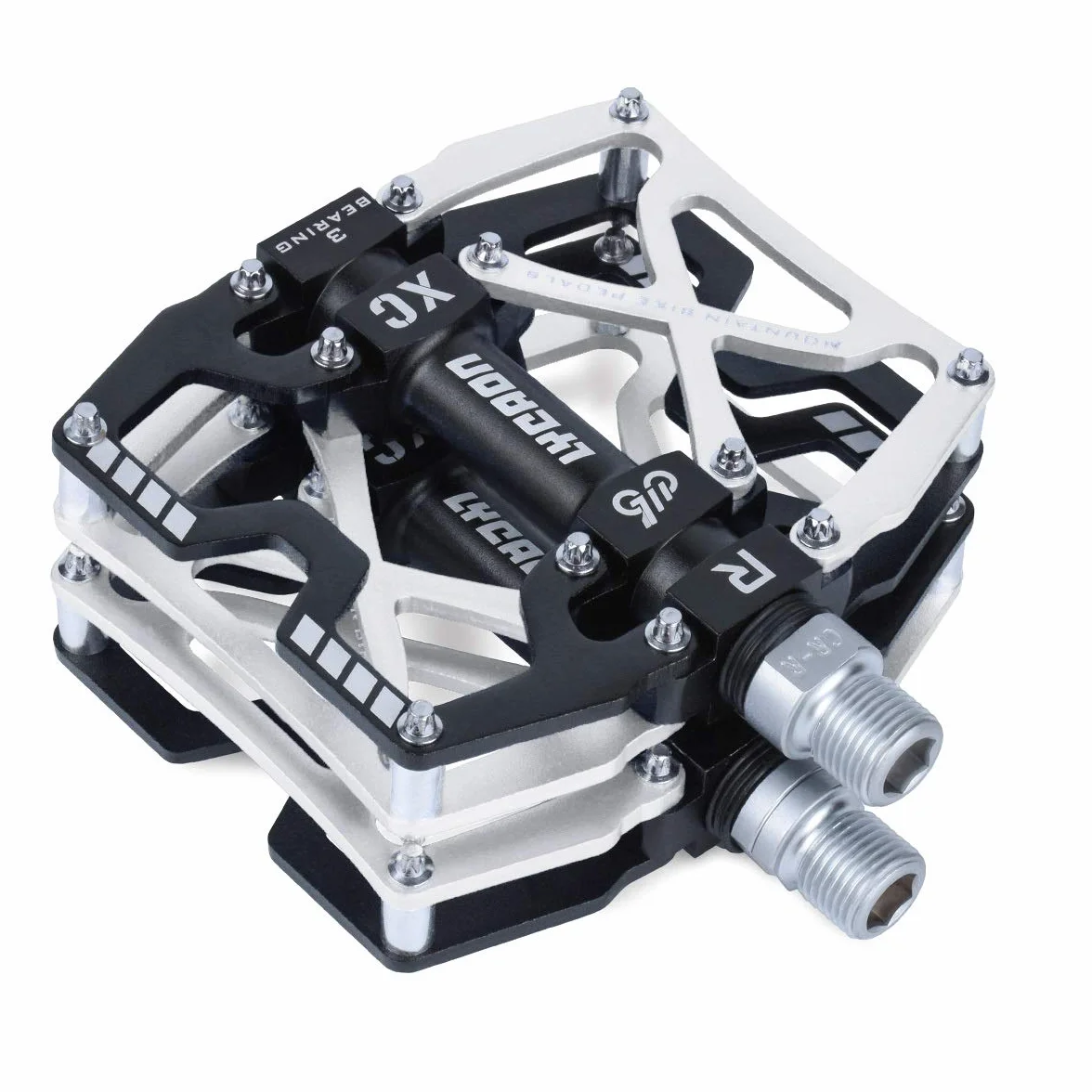 LYCAON Pédales pour Vélo, Pédale de vélo Antidérapante en Alliage d'aluminium CNC, 3 Pédales de Roulements pour BMX VTT 9/16 Pouces