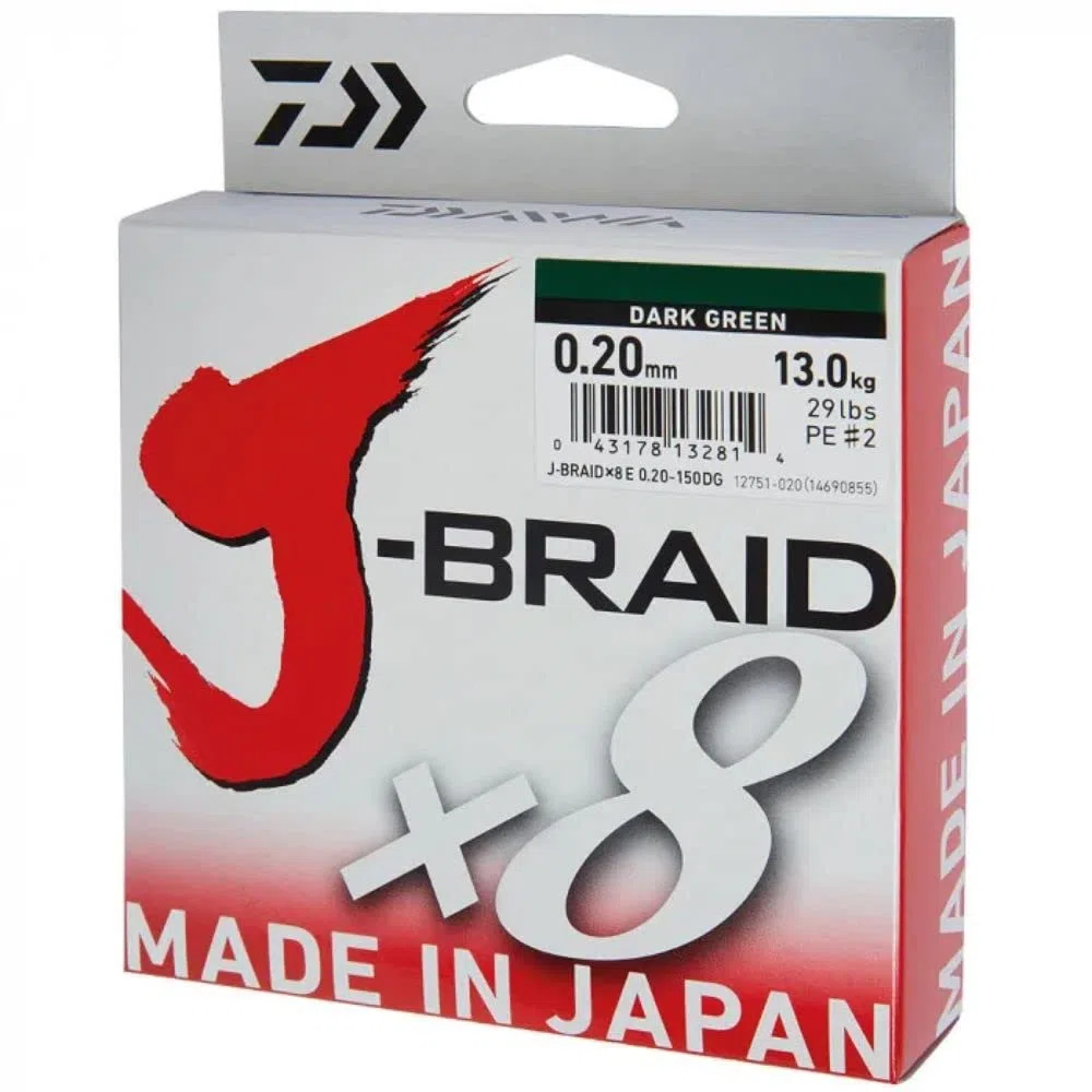 Daiwa J-Braid 8 Braid 0,28 mm, 26,5 kg, 300 m Vert foncé