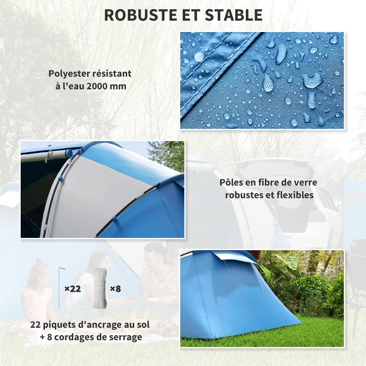 Outsunny Tente de Camping familiale 4 Personnes Tente dôme étanche légère, ventilée 2 cabines fenêtre Grande Porte Facile à Monter 4,3L x 2,4l x 1,7H m
