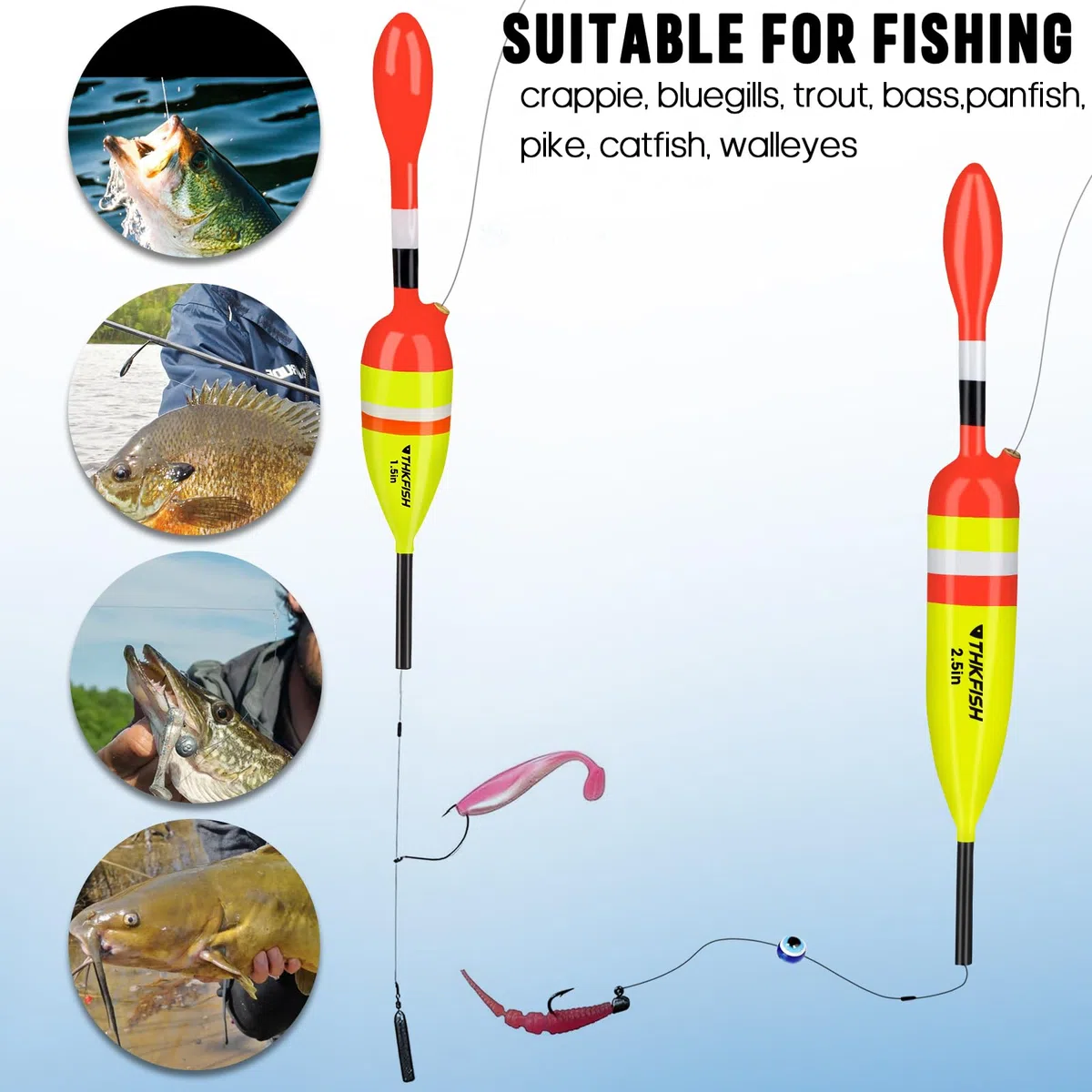 THKFISH Lot de 5 flotteurs de pêche et flotteurs de balsa, flotteurs de pêche pour la pêche à la Crappie, Bluegill, Truite, Bar, panfish, Silure, doré Jaune