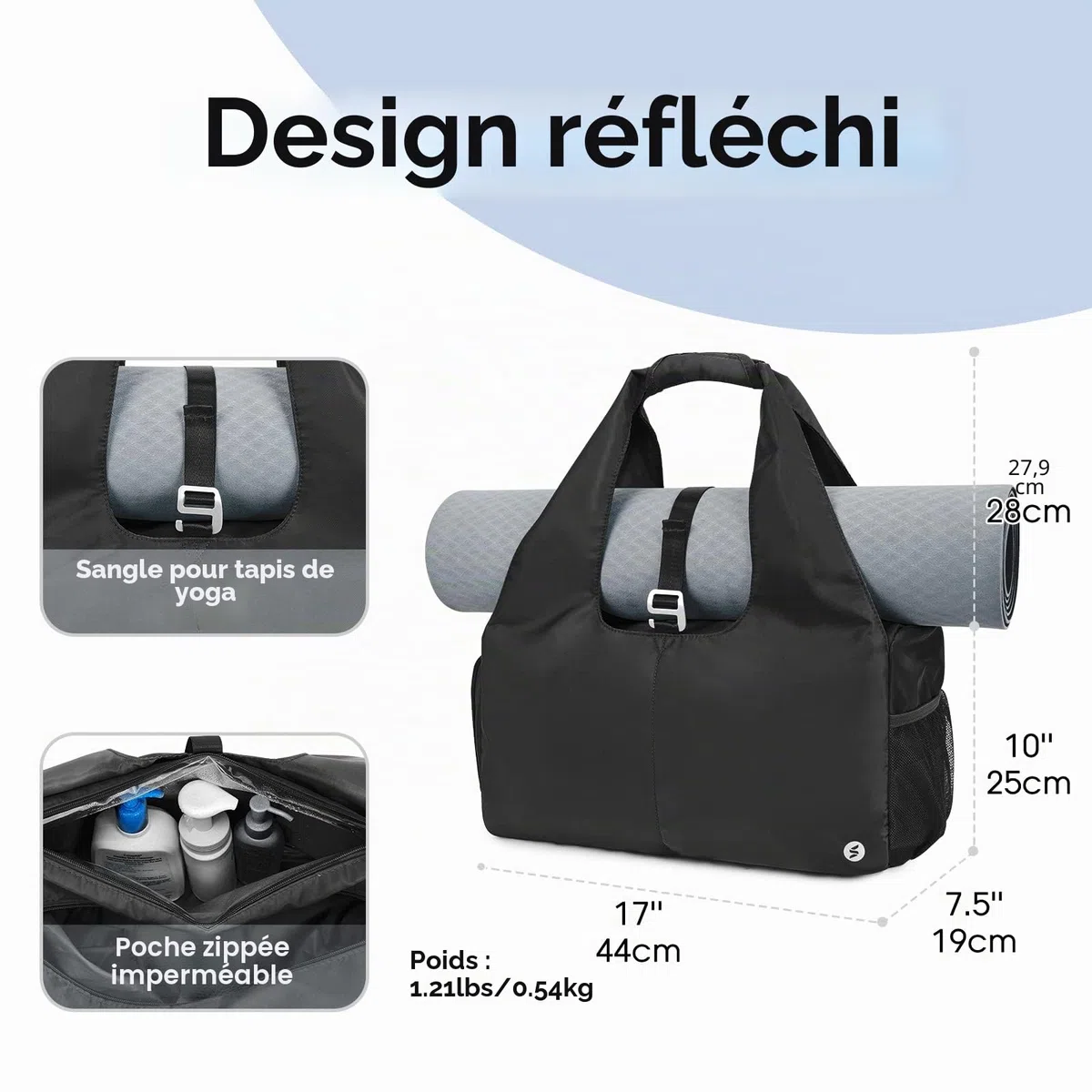 Sac de Sport Yoga Gym Femme Compartiment de Chaussures Indépendant Poche Humide Disponible pour Weekend Voyage Multi Compartiment, Noir