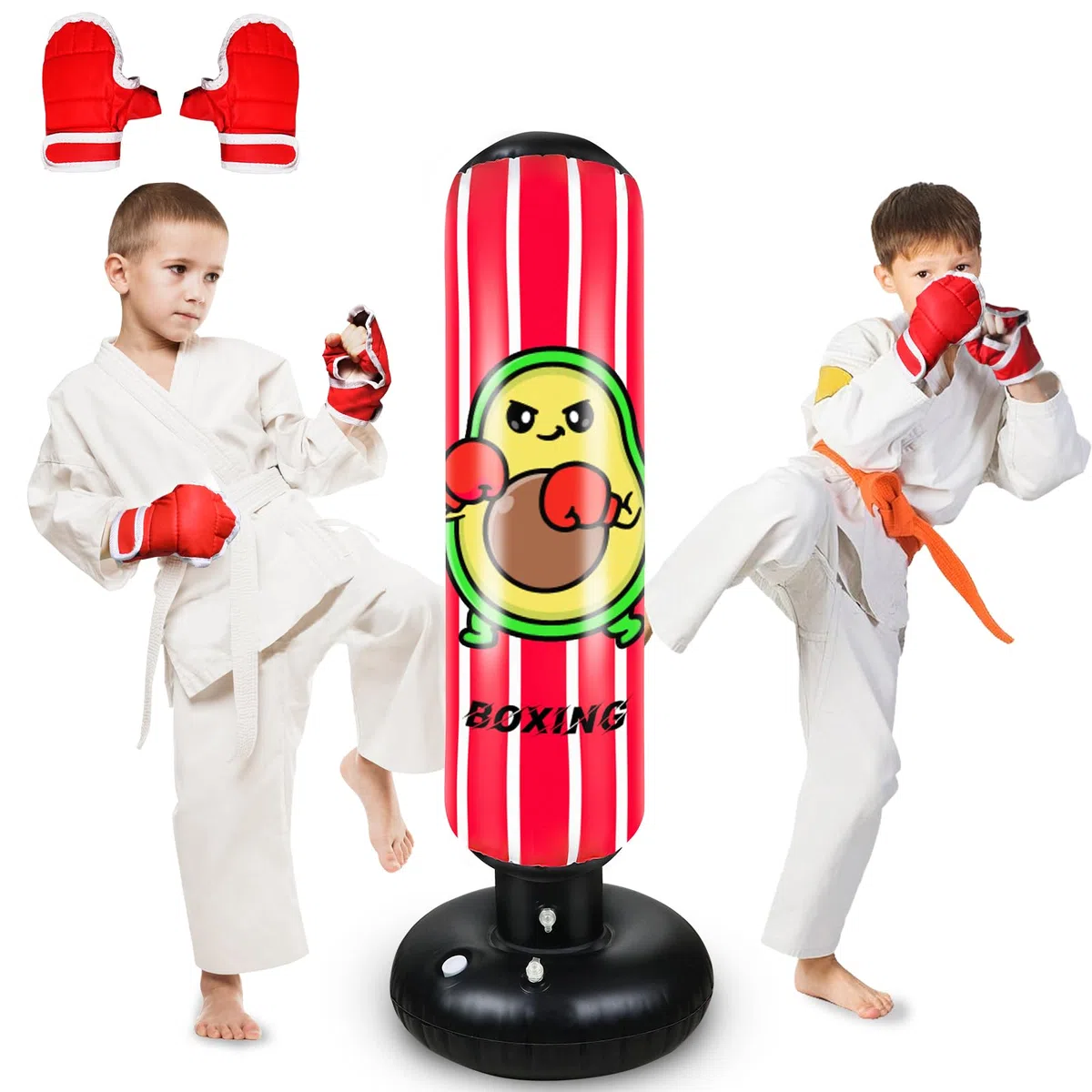 Sac de Frappe Enfant, 165cm Punching Ball Enfants, Sac de Boxe Gonflable avec Gants de Boxe, Cadeau pour Garçons et Filles de 3 à 12 Ans pour Karaté, Taekwondo, MMA