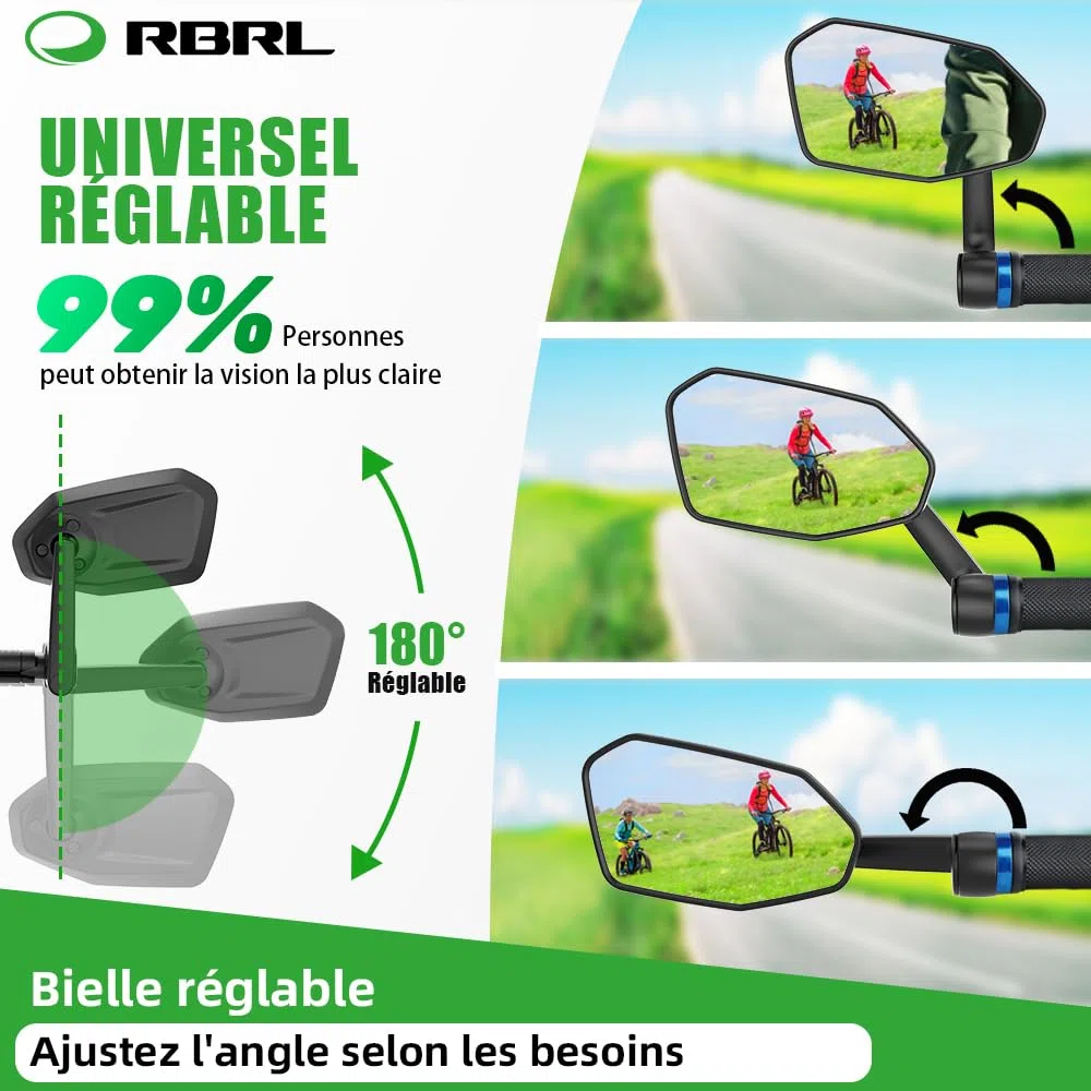 RBRL Rétroviseur Vélo, Pas Facile à Bloquer, Rétroviseur de vélo Extra Large, Rétroviseur de Vélo Incassable et Durable, Adapté au Vélo électrique （gauche）