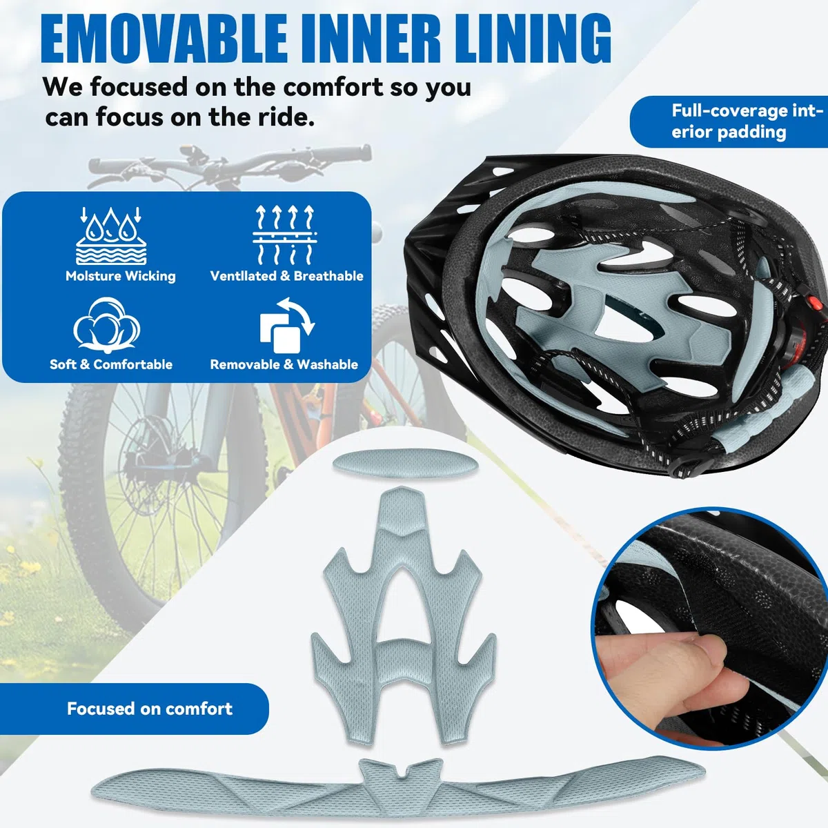 Casque de Vélo pour Adultes Unisexe avec Éclairage LED 3 Modes, Léger, Réglable, Visière Amovible, pour VTT et Vélo de Route, Design Élégant, Taille 58-62 cm