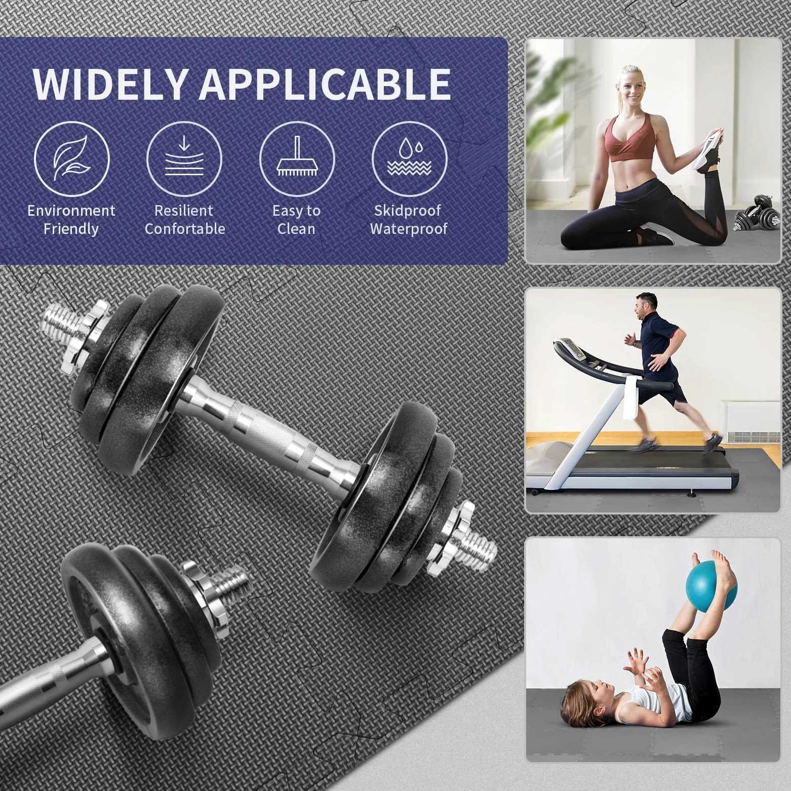 Tapis de Protection de Sol Fitness, 24 Pièces Dalles en Mousse EVA Antidérapant, 2.07m², pour Gym, Gymnastique, Entraînement, Yoga, 30x30cm