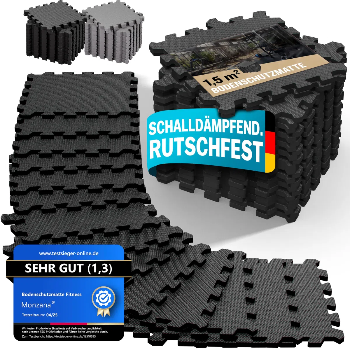 MONZANA® Tapis de Protection de Sol Noir 31x31 cm Mousse EVA 18 pièces Dalles de Protection Sport Piscine Jeu Enfant