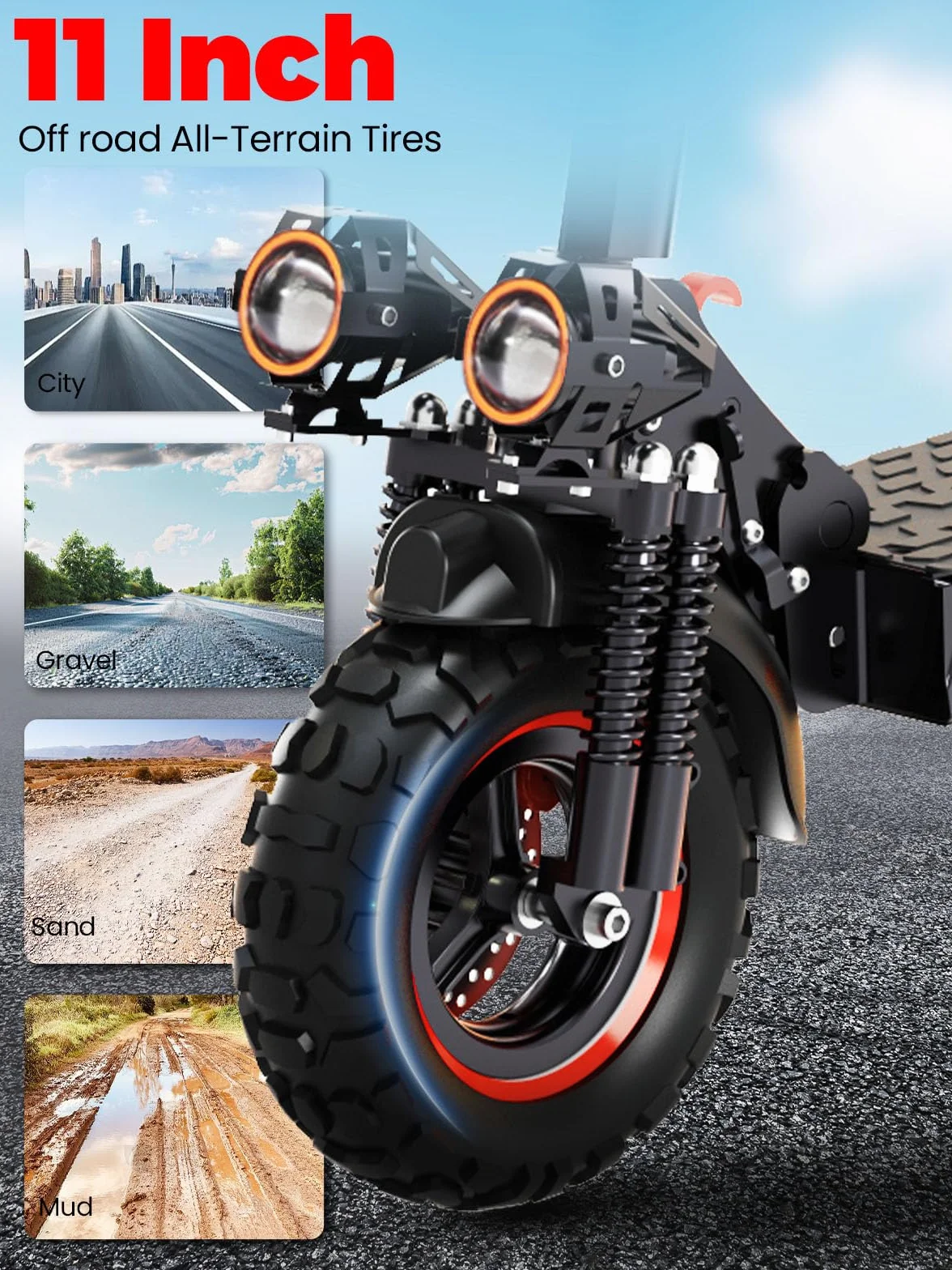 Trottinette Électrique Adulte 1200W Moteur, Autonomie 45-55KM Batterie 48V 18Ah Trotinette Electrique Pliante Portable, Roues 11" Tout Terrain Double Suspension Frein à Disque Double Escooter